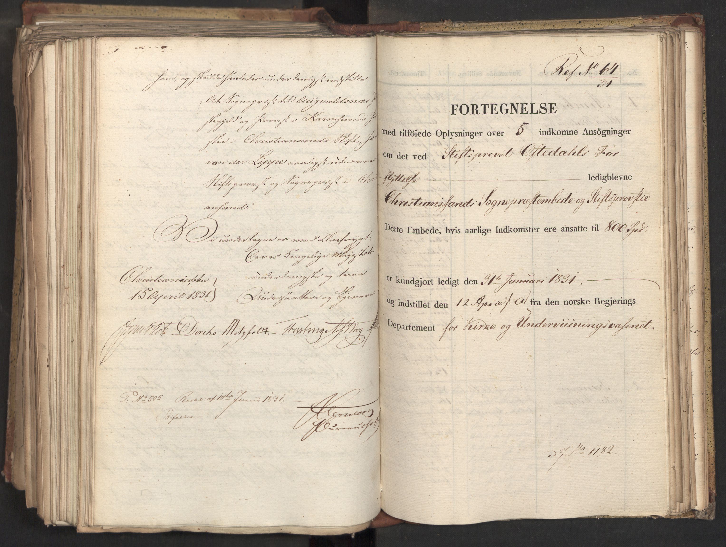 Statsrådsavdelingen i Stockholm, AV/RA-S-1003/D/Da/L0070: Regjeringsinnstillinger nr. 1047-1221, 1831, p. 500