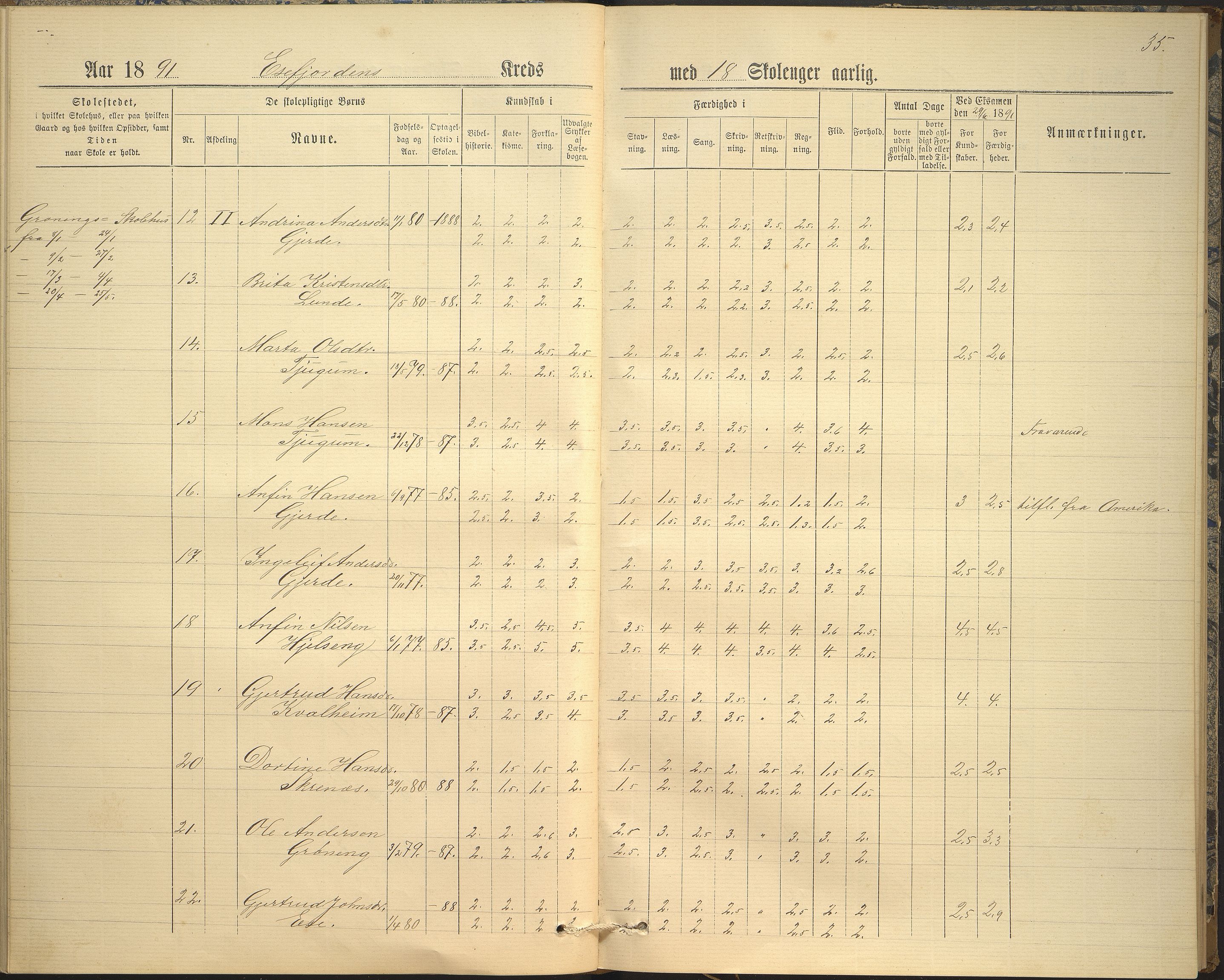 Balestrand kommune. Grøneng skule/Esefjorden skulekrins, VLFK/K-14180.520.07/542/L0001: skuleprotokoll for Esefjorden skulekrins, 1885-1913, p. 35