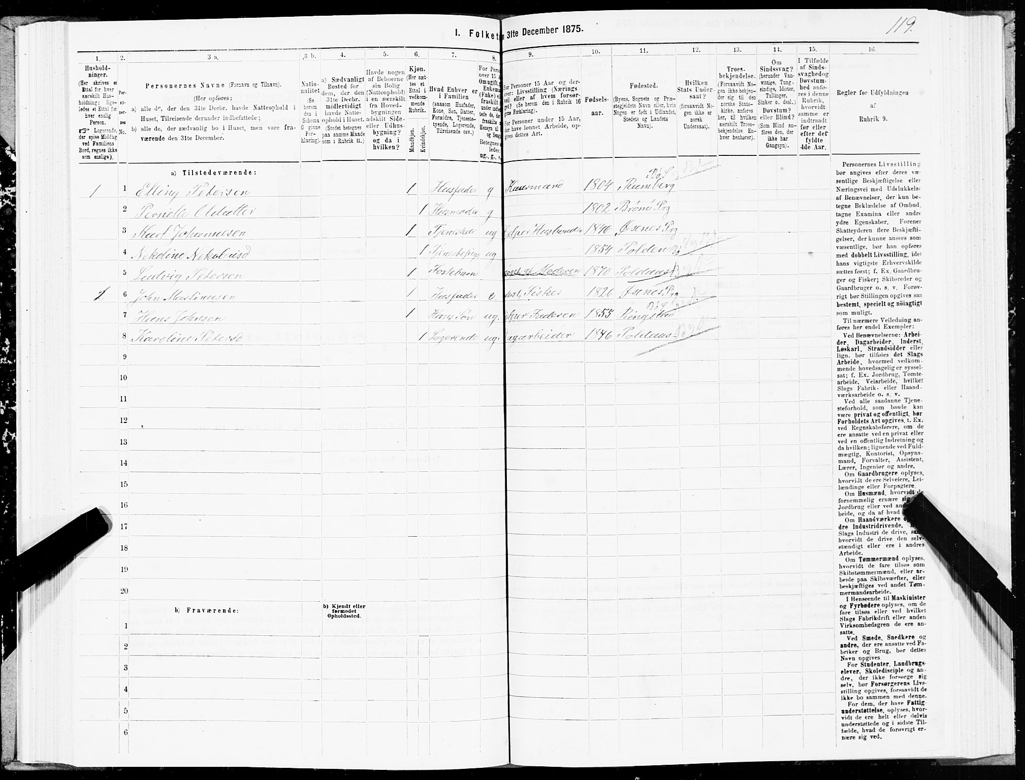 SAT, 1875 census for 1867P Bø, 1875, p. 1119