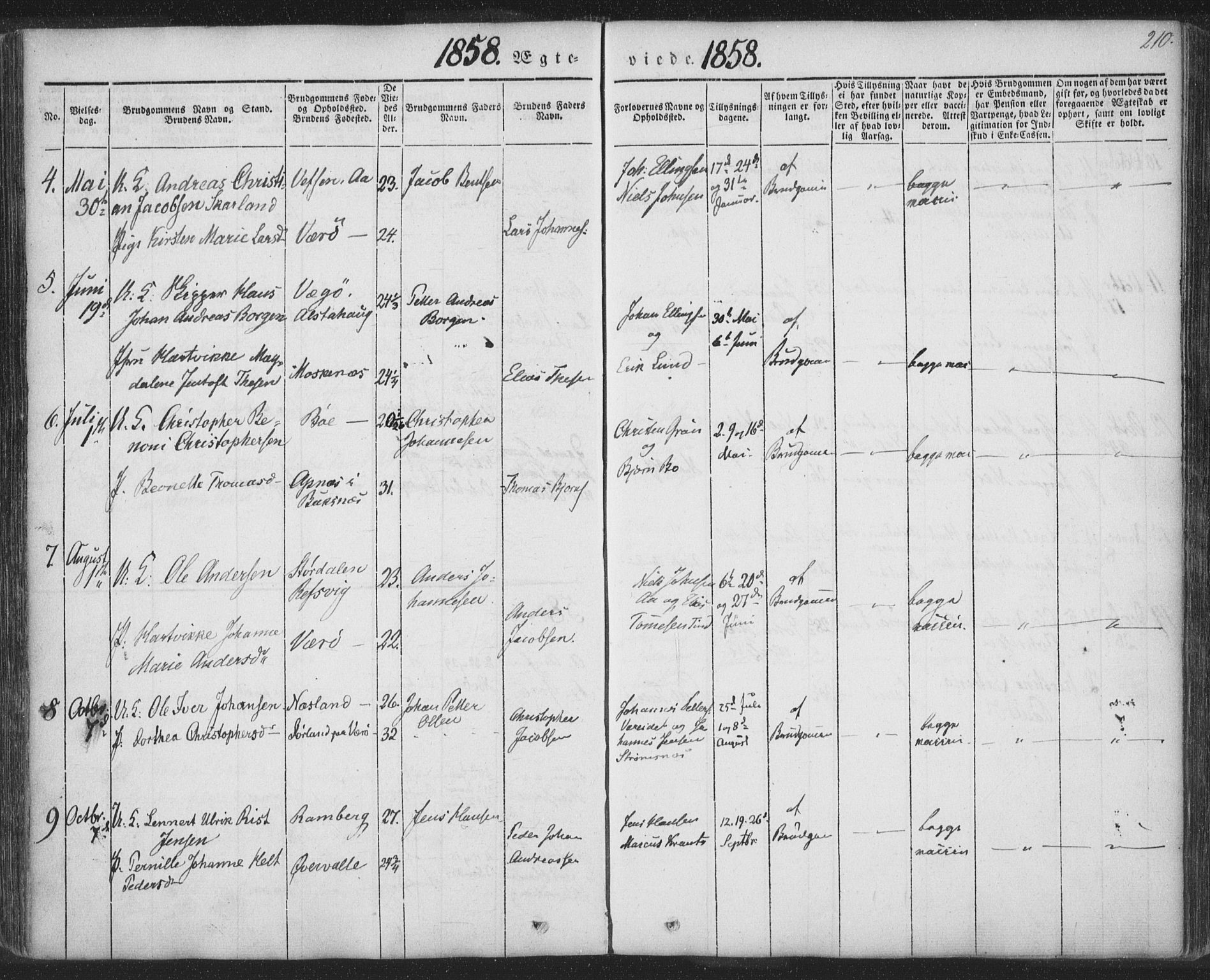 Ministerialprotokoller, klokkerbøker og fødselsregistre - Nordland, AV/SAT-A-1459/885/L1202: Parish register (official) no. 885A03, 1838-1859, p. 210