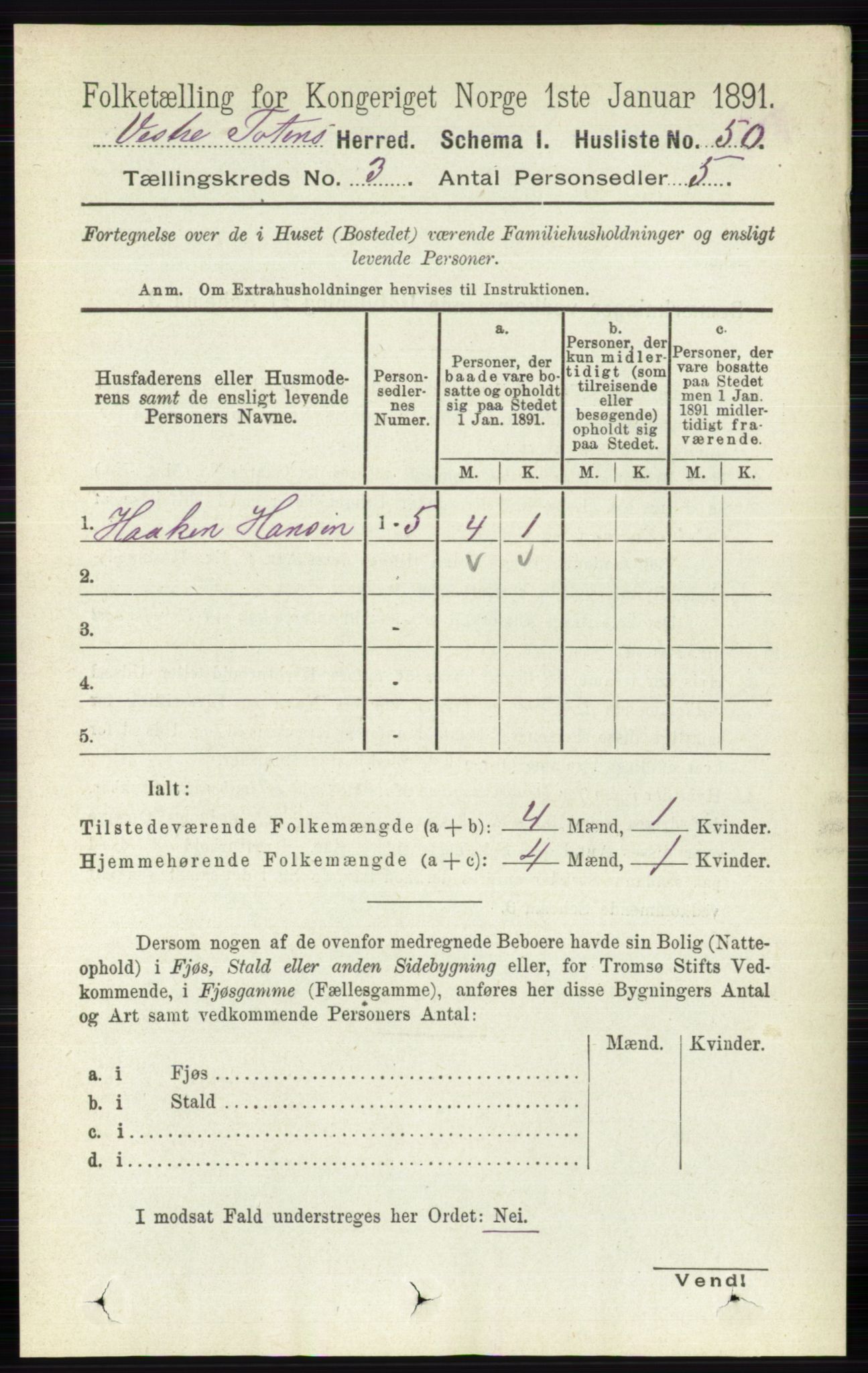 RA, 1891 census for 0529 Vestre Toten, 1891, p. 1914