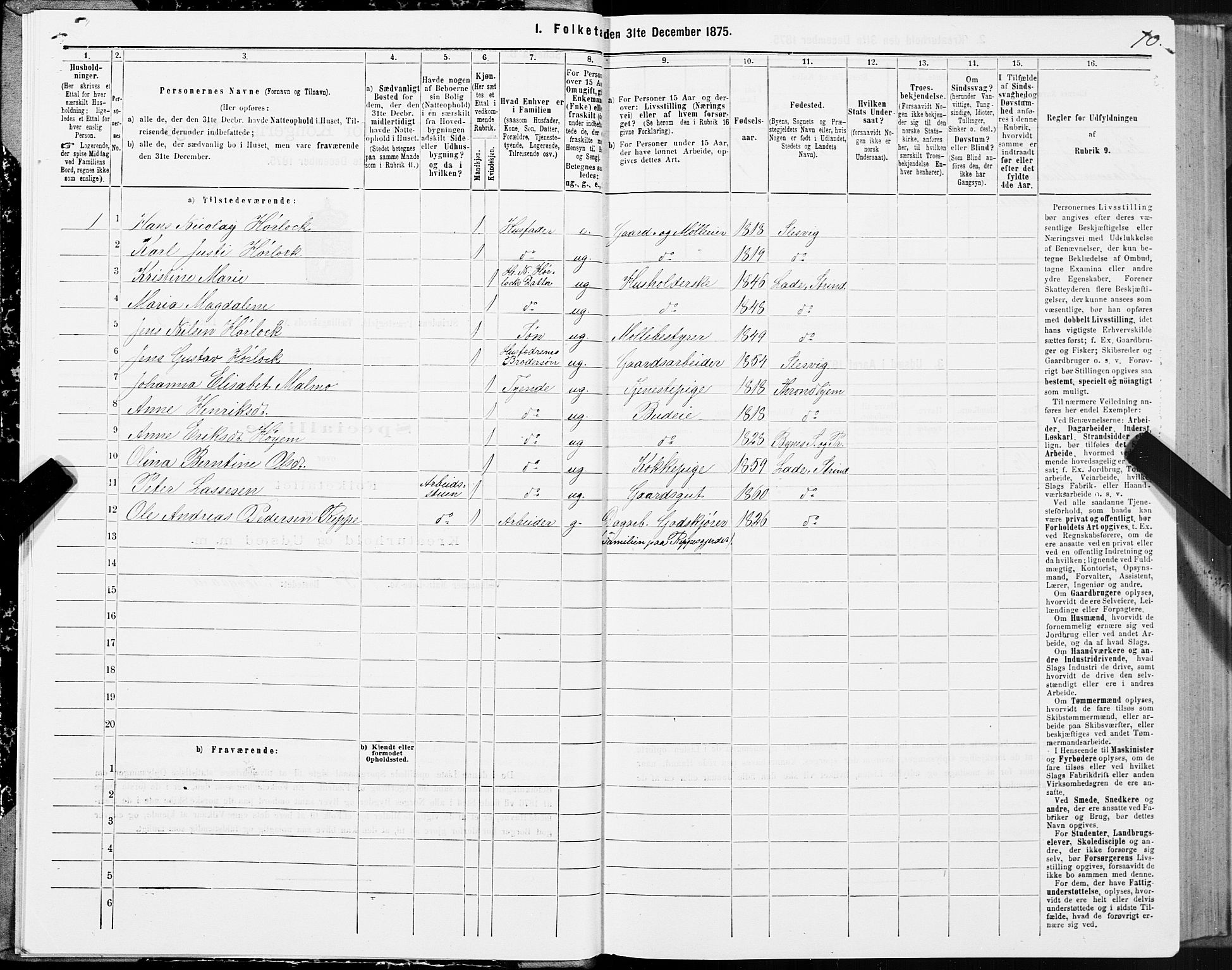 SAT, 1875 census for 1660P Strinda, 1875, p. 2010