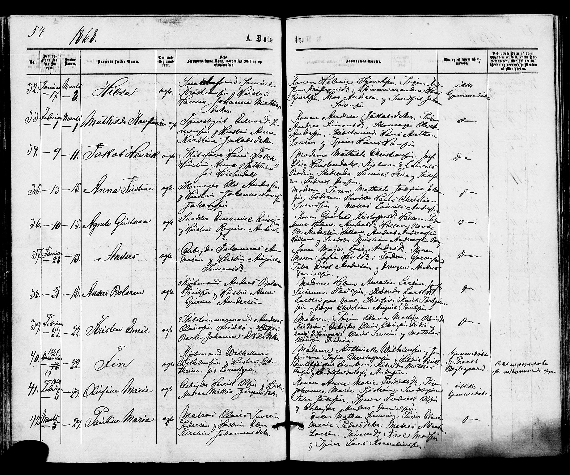 Tønsberg kirkebøker, AV/SAKO-A-330/F/Fa/L0009: Parish register (official) no. I 9, 1865-1873, p. 54