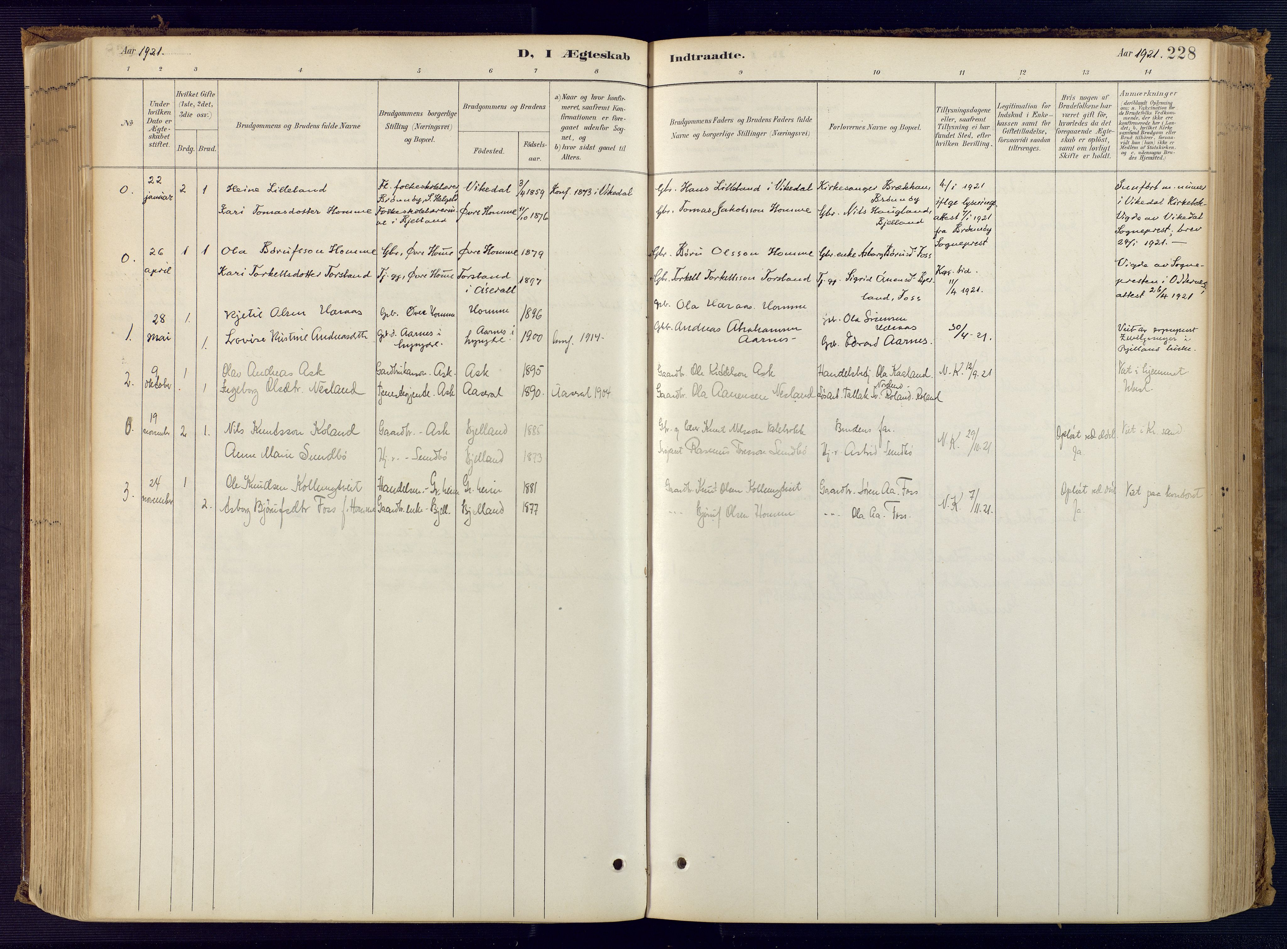 Bjelland sokneprestkontor, SAK/1111-0005/F/Fa/Faa/L0004: Parish register (official) no. A 4, 1887-1923, p. 228