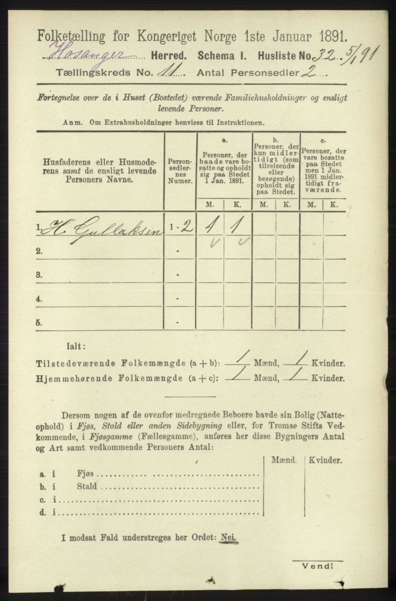 RA, 1891 census for 1253 Hosanger, 1891, p. 3690