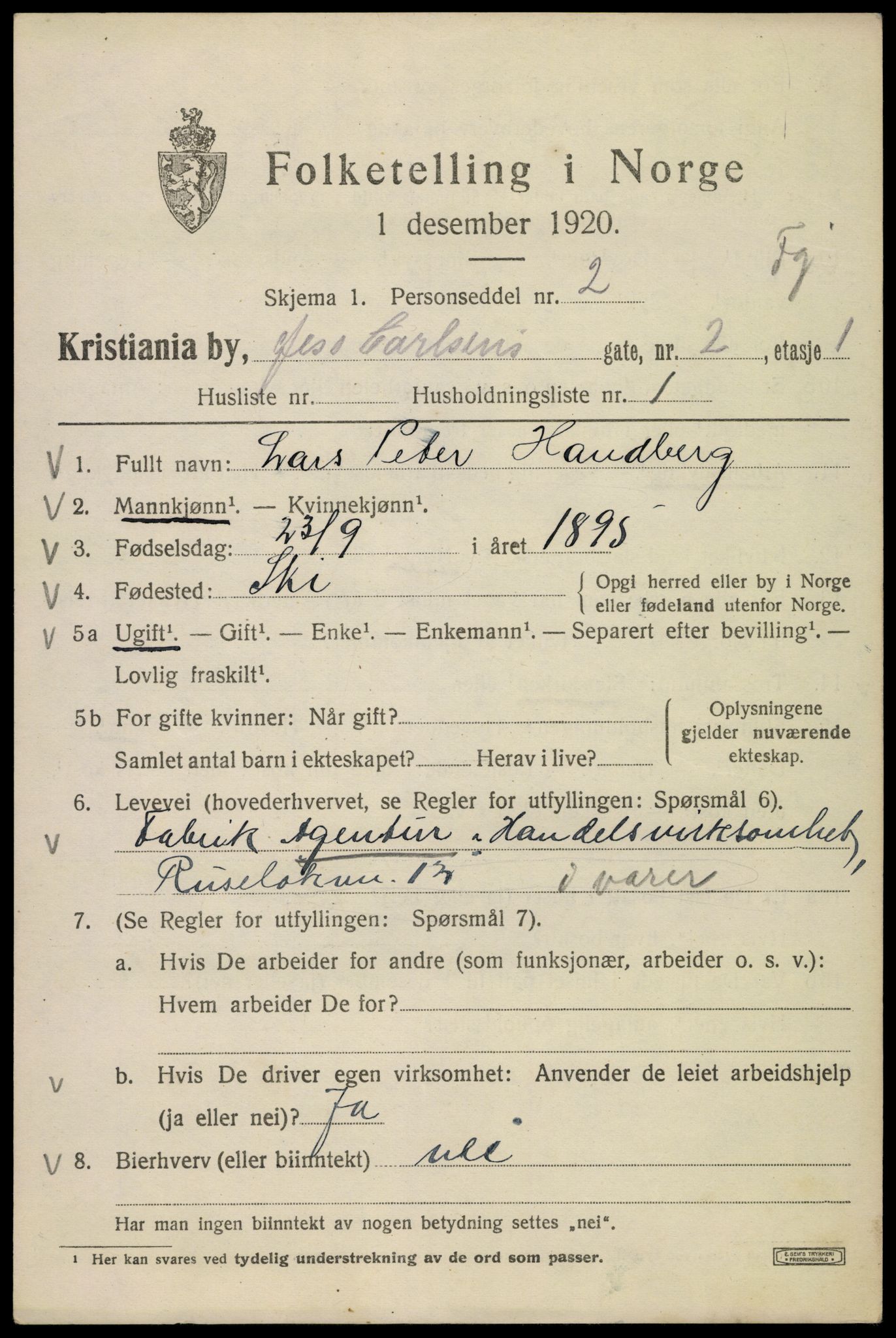 SAO, 1920 census for Kristiania, 1920, p. 323325