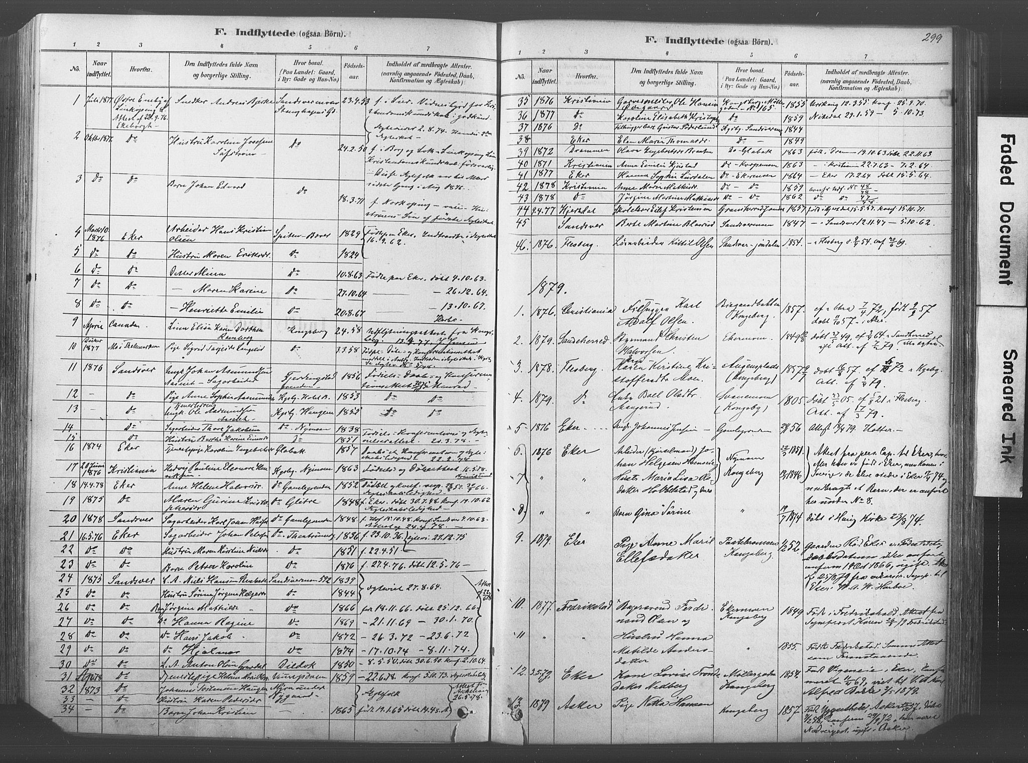 Kongsberg kirkebøker, SAKO/A-22/F/Fb/L0001: Parish register (official) no. II 1, 1878-1886, p. 299
