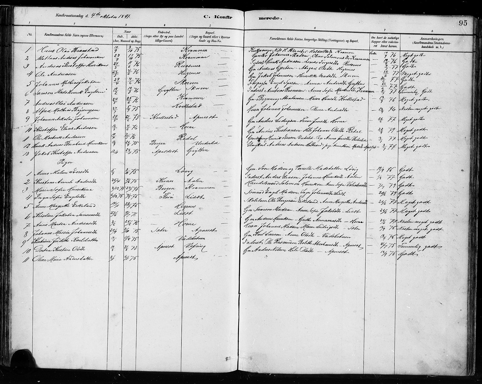 Førde sokneprestembete, SAB/A-79901/H/Hab/Habe/L0001: Parish register (copy) no. E 1, 1881-1920, p. 95