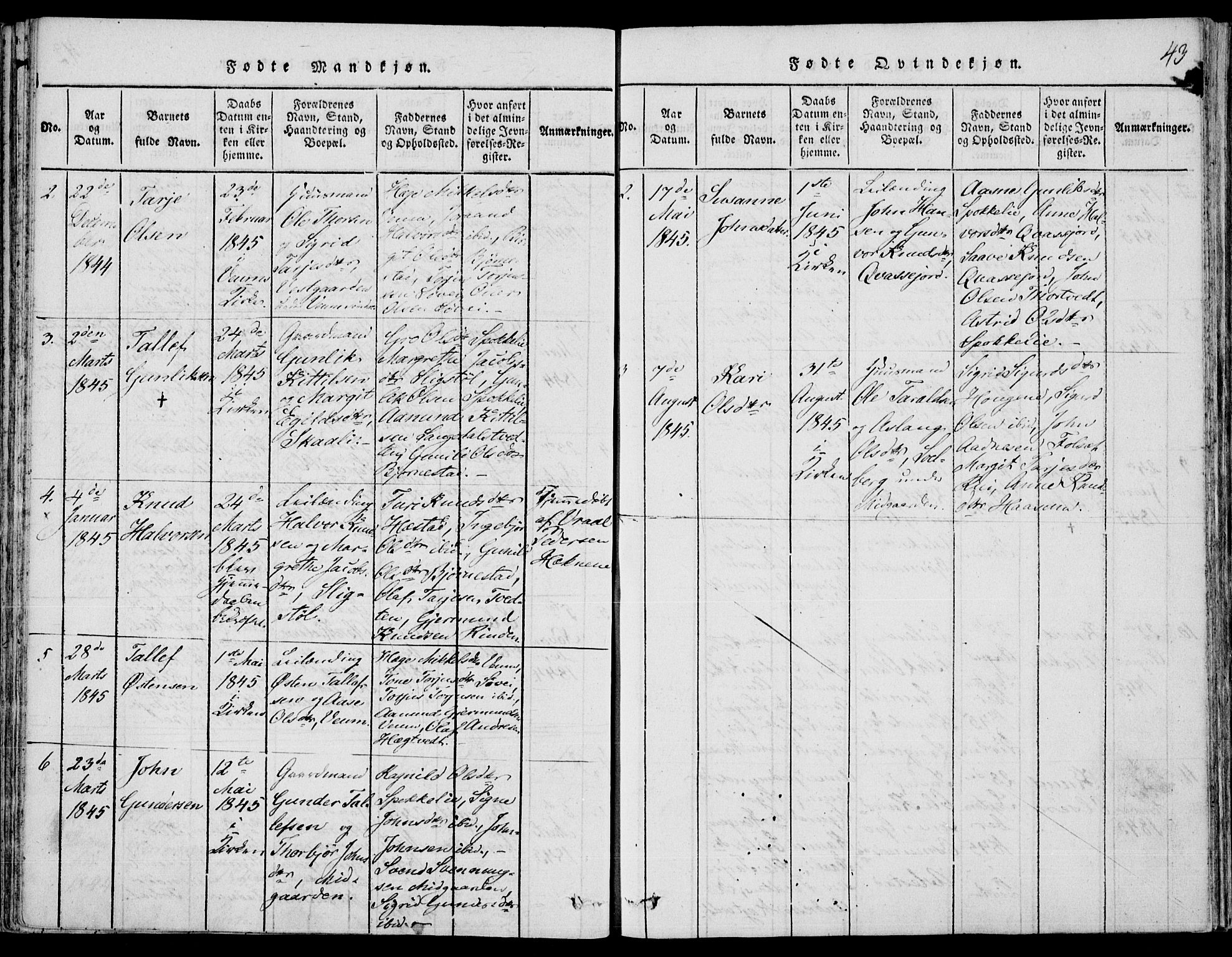 Fyresdal kirkebøker, AV/SAKO-A-263/F/Fb/L0001: Parish register (official) no. II 1, 1815-1854, p. 43