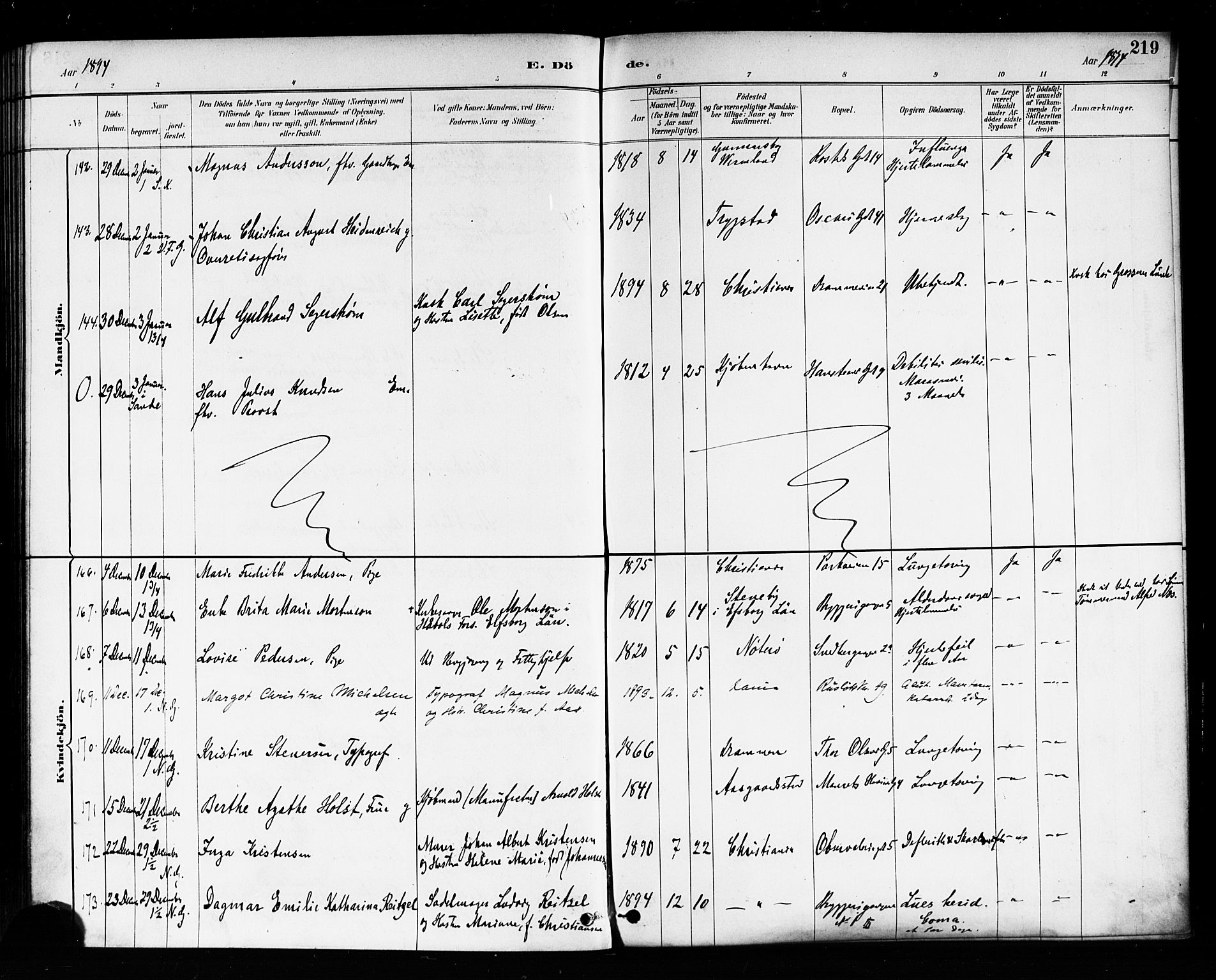 Trefoldighet prestekontor Kirkebøker, SAO/A-10882/F/Fd/L0003: Parish register (official) no. IV 3, 1885-1896, p. 219
