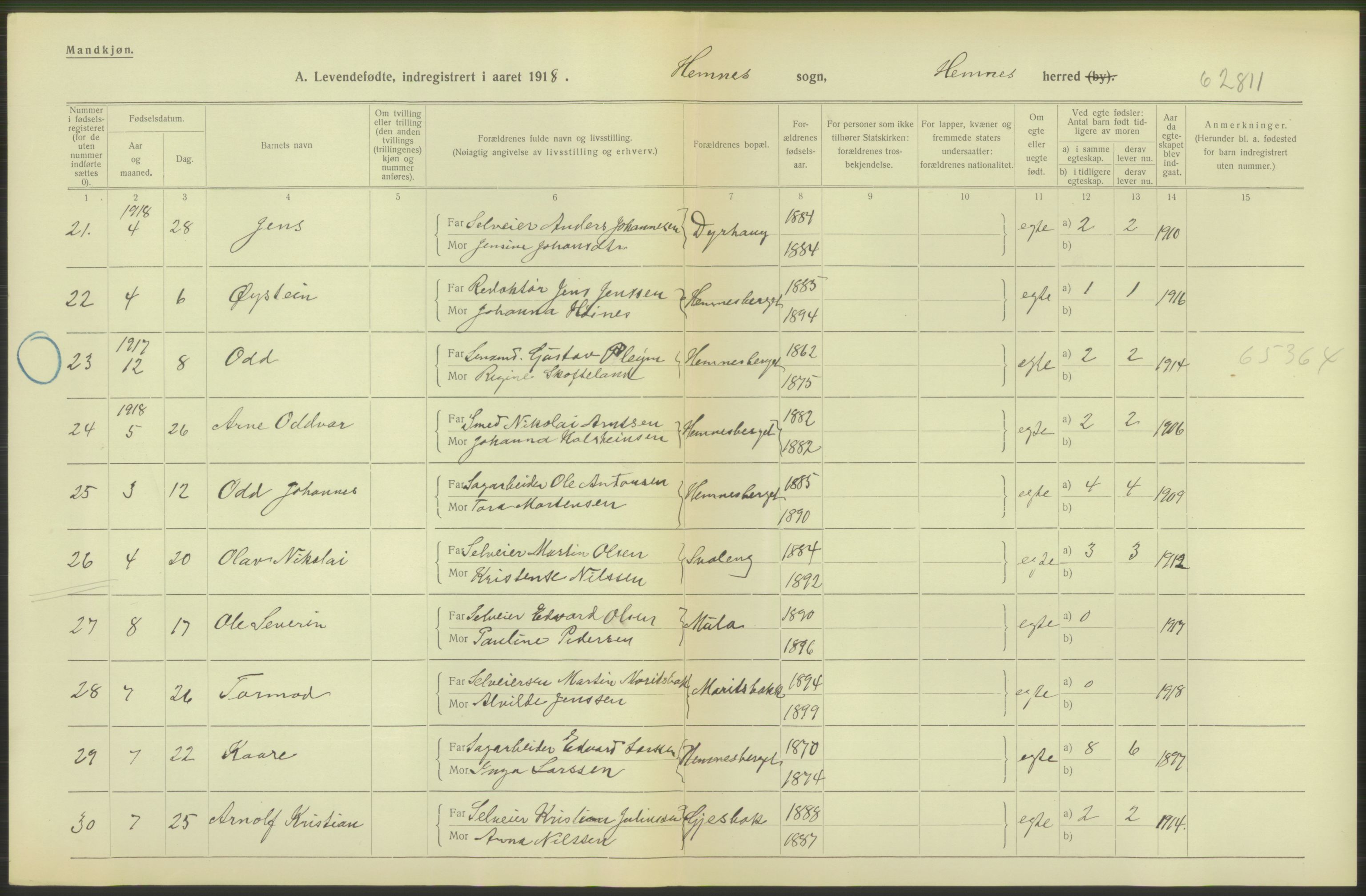 Statistisk sentralbyrå, Sosiodemografiske emner, Befolkning, AV/RA-S-2228/D/Df/Dfb/Dfbh/L0052: Nordland fylke: Levendefødte menn og kvinner. Bygder., 1918, p. 128