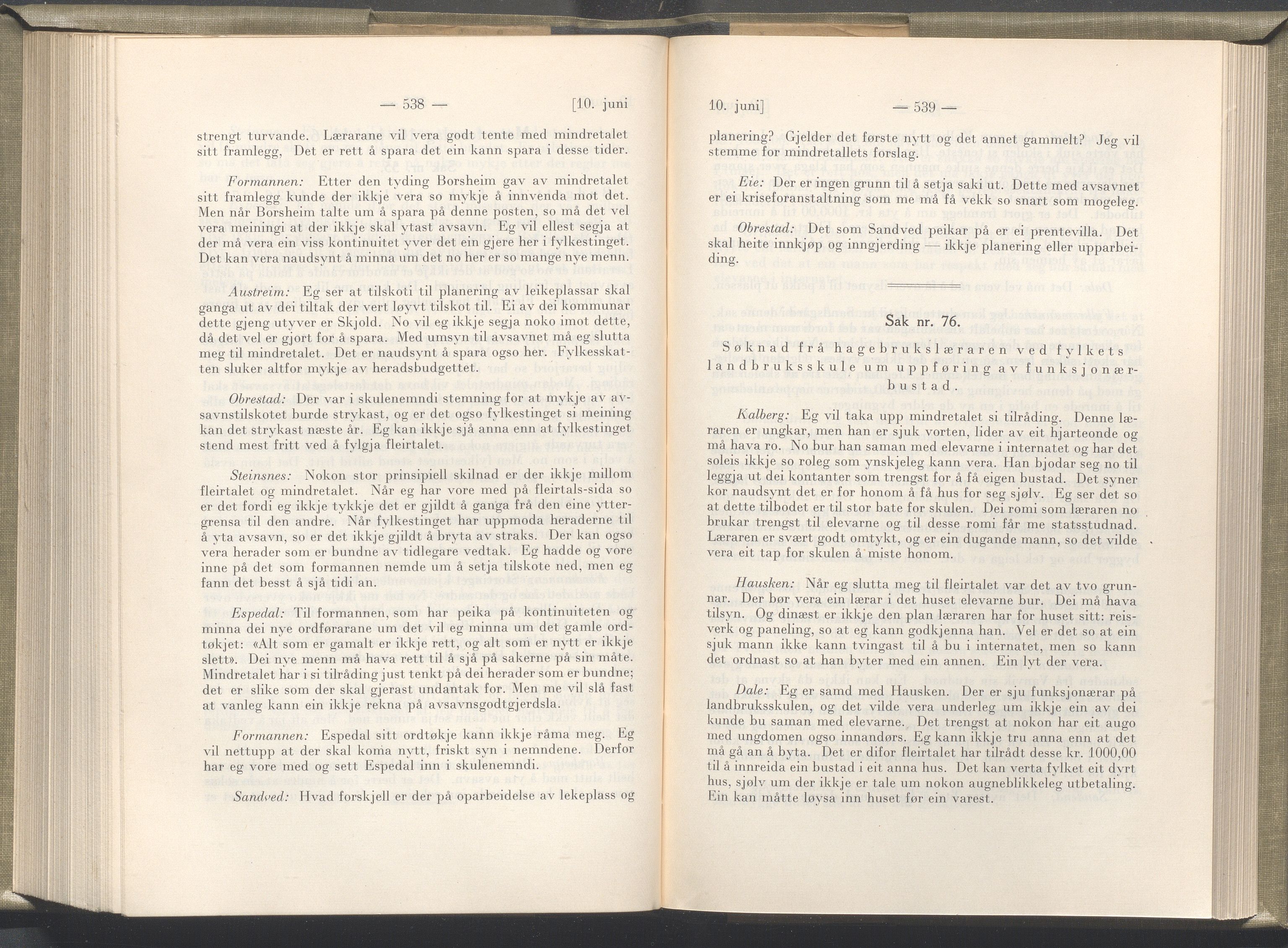 Rogaland fylkeskommune - Fylkesrådmannen , IKAR/A-900/A/Aa/Aaa/L0045: Møtebok , 1926, p. 538-539