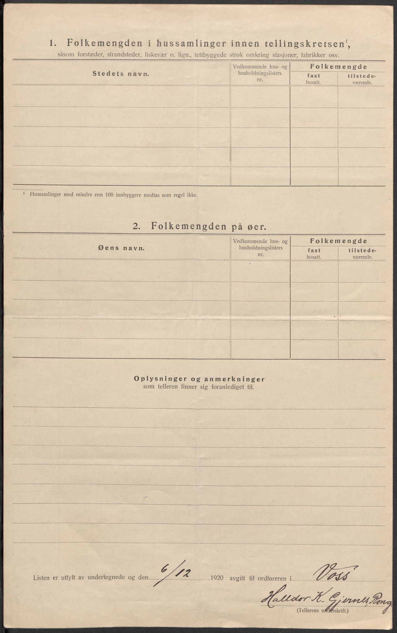 SAB, 1920 census for Voss, 1920, p. 88