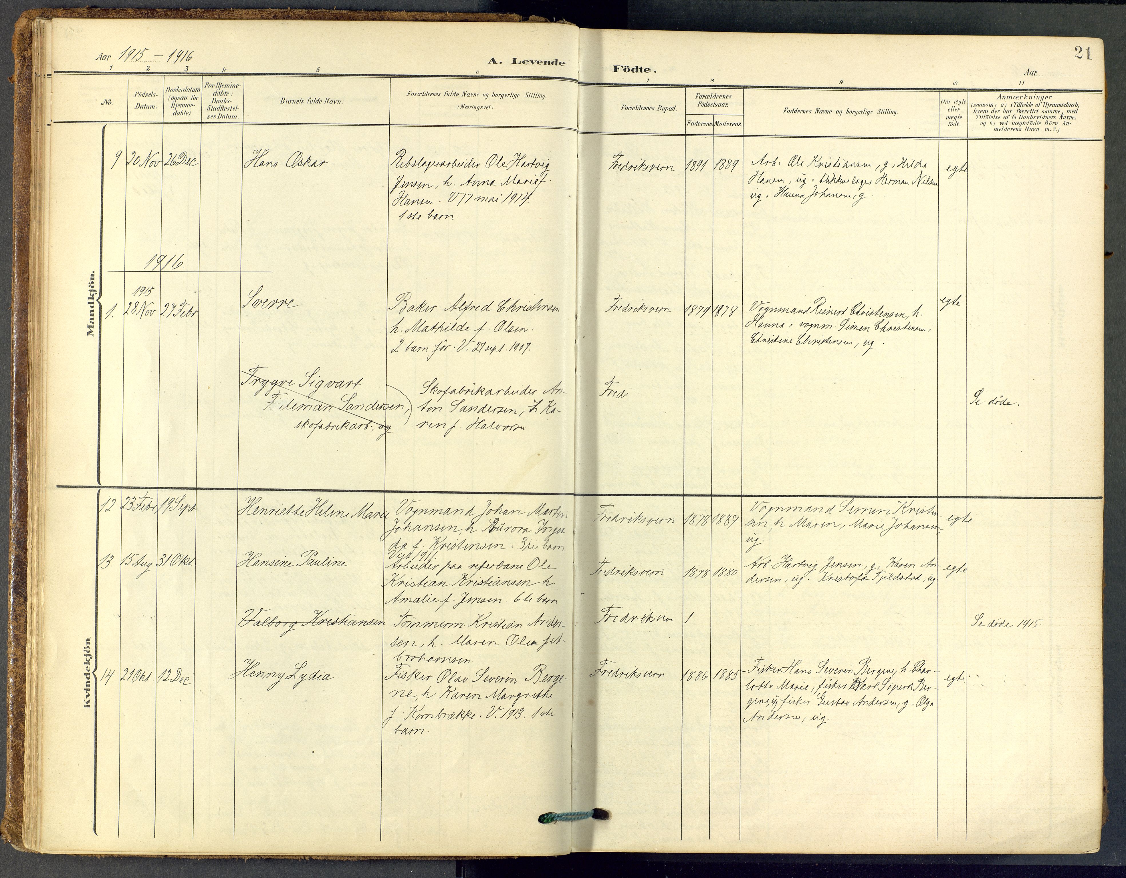 Stavern kirkebøker, SAKO/A-318/F/Fa/L0009: Parish register (official) no. 9, 1906-1955, p. 21