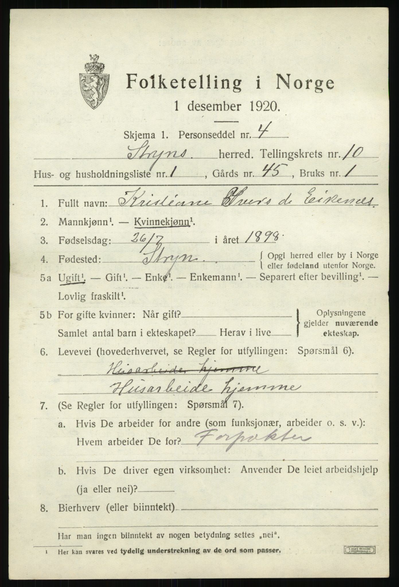 SAB, 1920 census for Stryn, 1920, p. 4830