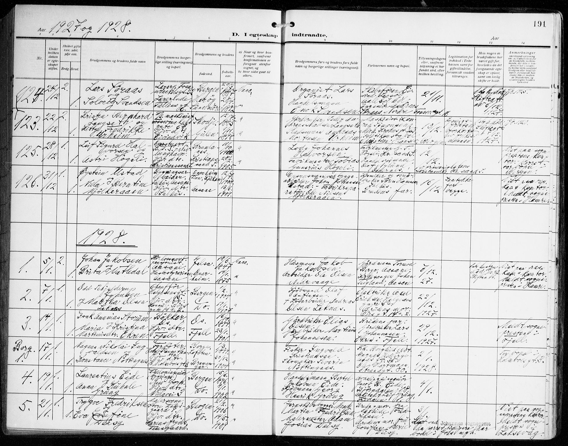 Johanneskirken sokneprestembete, SAB/A-76001/H/Haa/L0013: Parish register (official) no. D 2, 1912-1929, p. 191