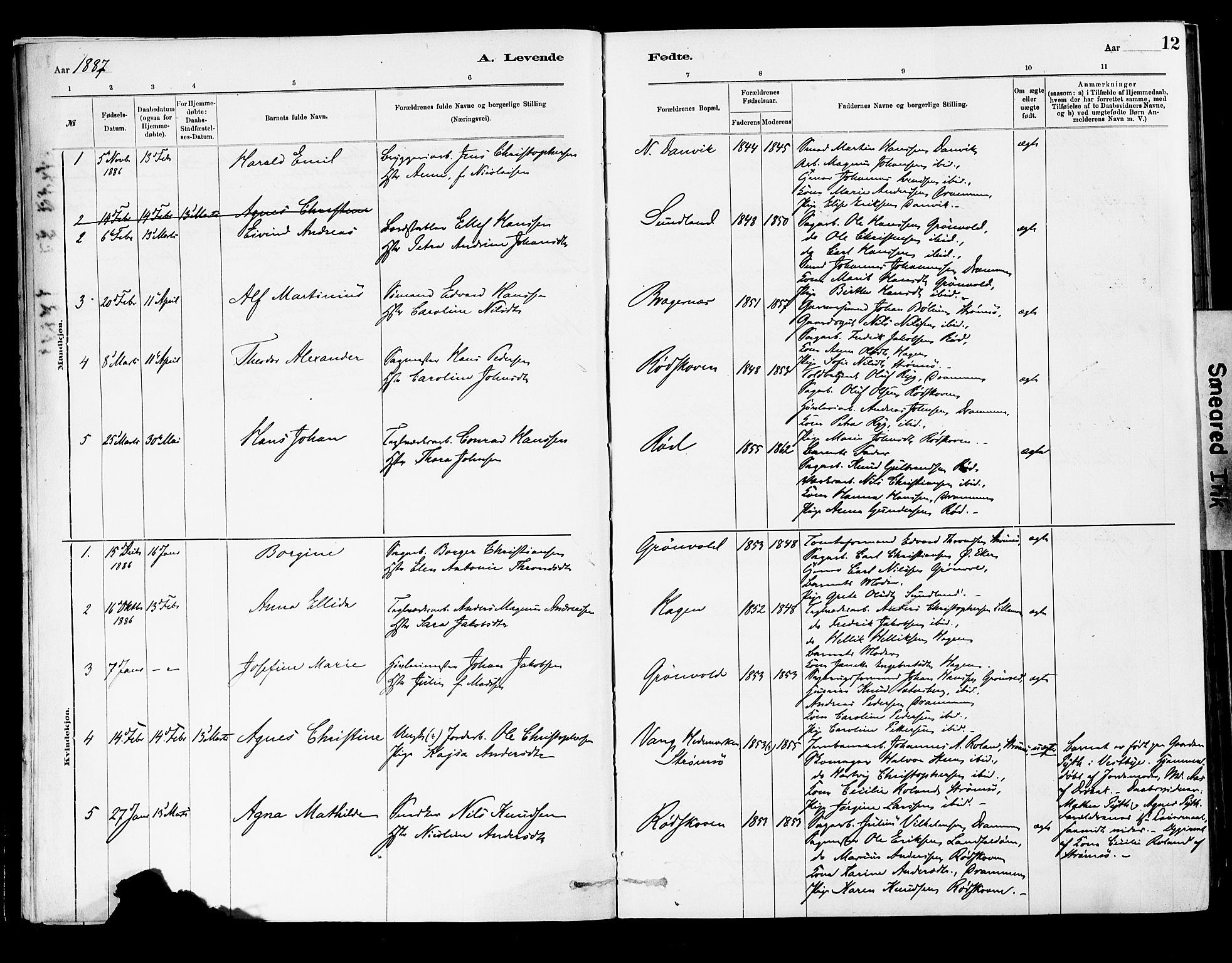 Strømsgodset kirkebøker, AV/SAKO-A-324/F/Fa/L0001: Parish register (official) no. 1, 1885-1909, p. 12