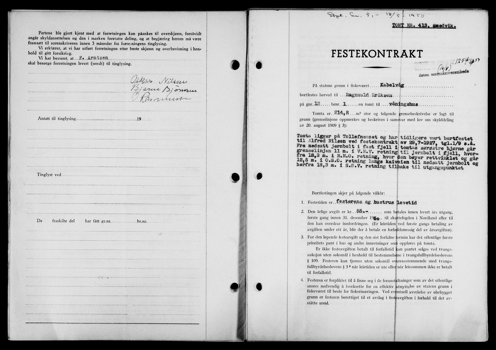 Lofoten sorenskriveri, SAT/A-0017/1/2/2C/L0023a: Mortgage book no. 23a, 1950-1950, Diary no: : 1254/1950