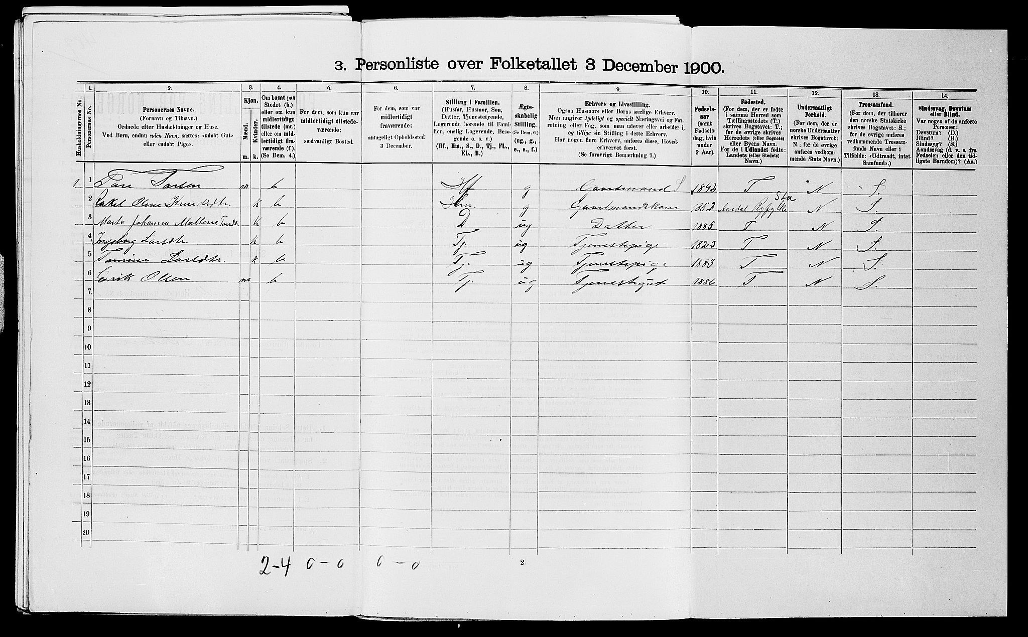 SAST, 1900 census for Strand, 1900, p. 826