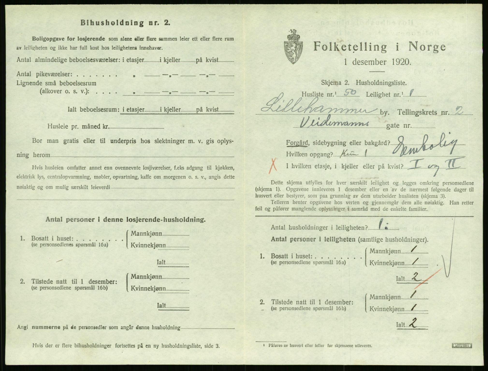 SAH, 1920 census for Lillehammer, 1920, p. 1680