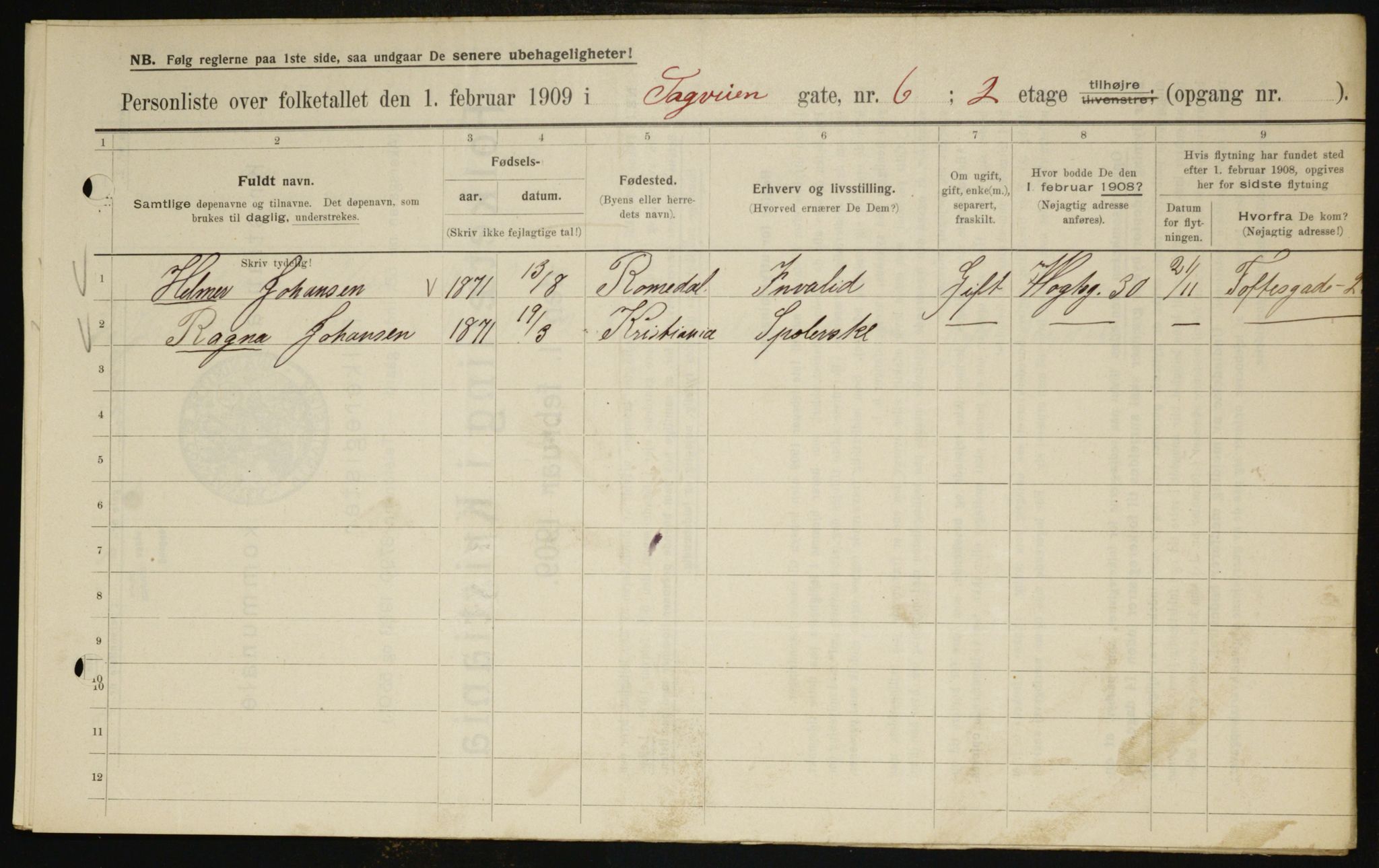 OBA, Municipal Census 1909 for Kristiania, 1909, p. 78615