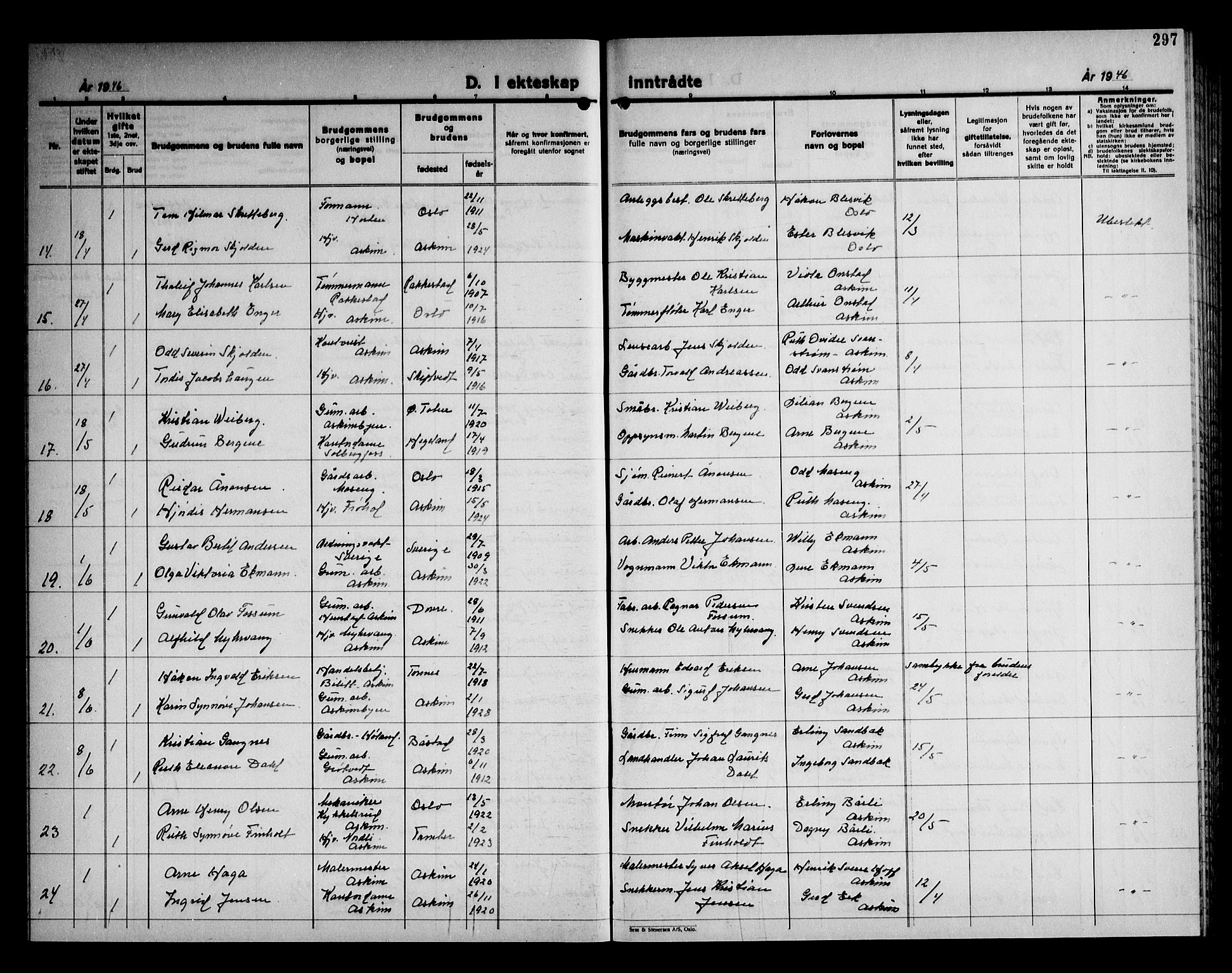 Askim prestekontor Kirkebøker, AV/SAO-A-10900/G/Ga/L0004: Parish register (copy) no. 4, 1938-1947, p. 297