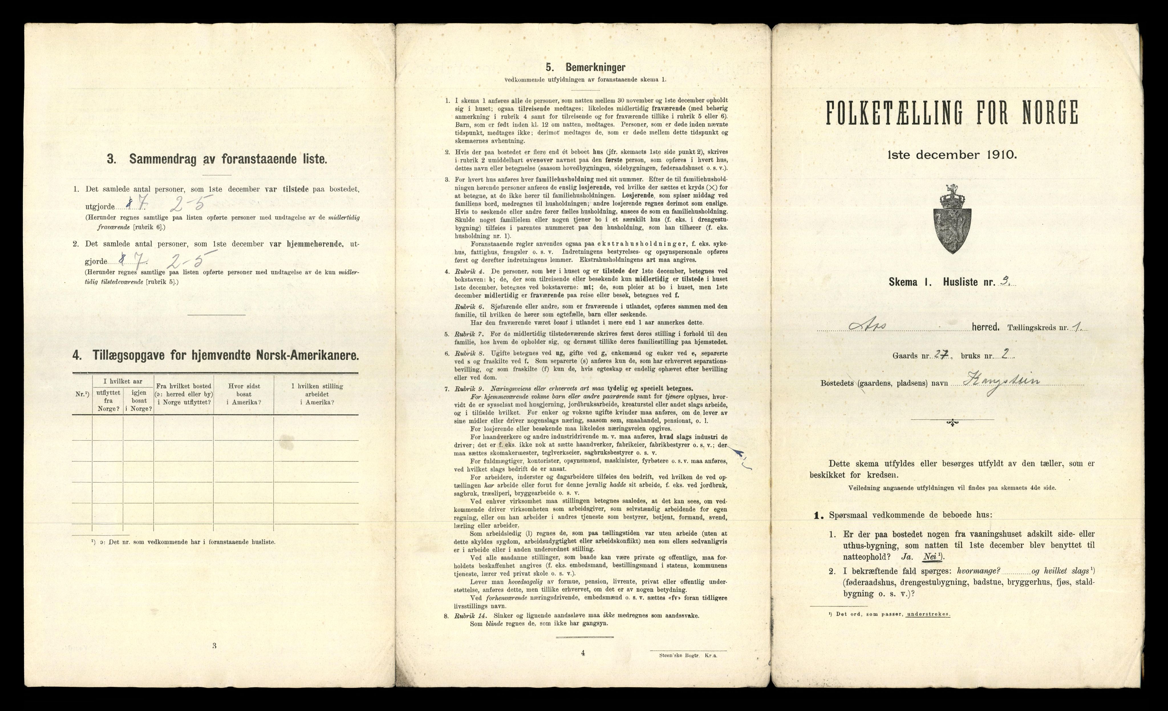 RA, 1910 census for Ås, 1910, p. 43