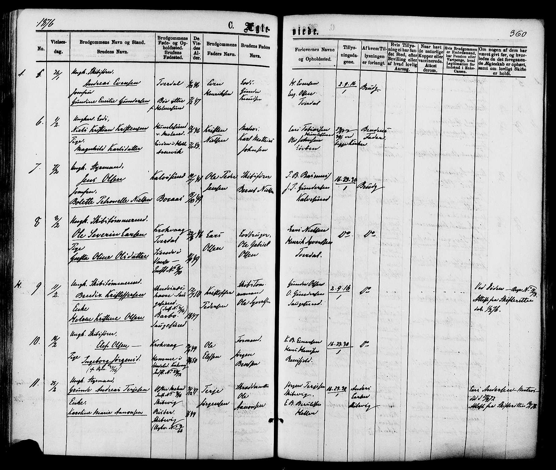 Dypvåg sokneprestkontor, AV/SAK-1111-0007/F/Fa/Faa/L0007: Parish register (official) no. A 7/ 1, 1872-1884, p. 360