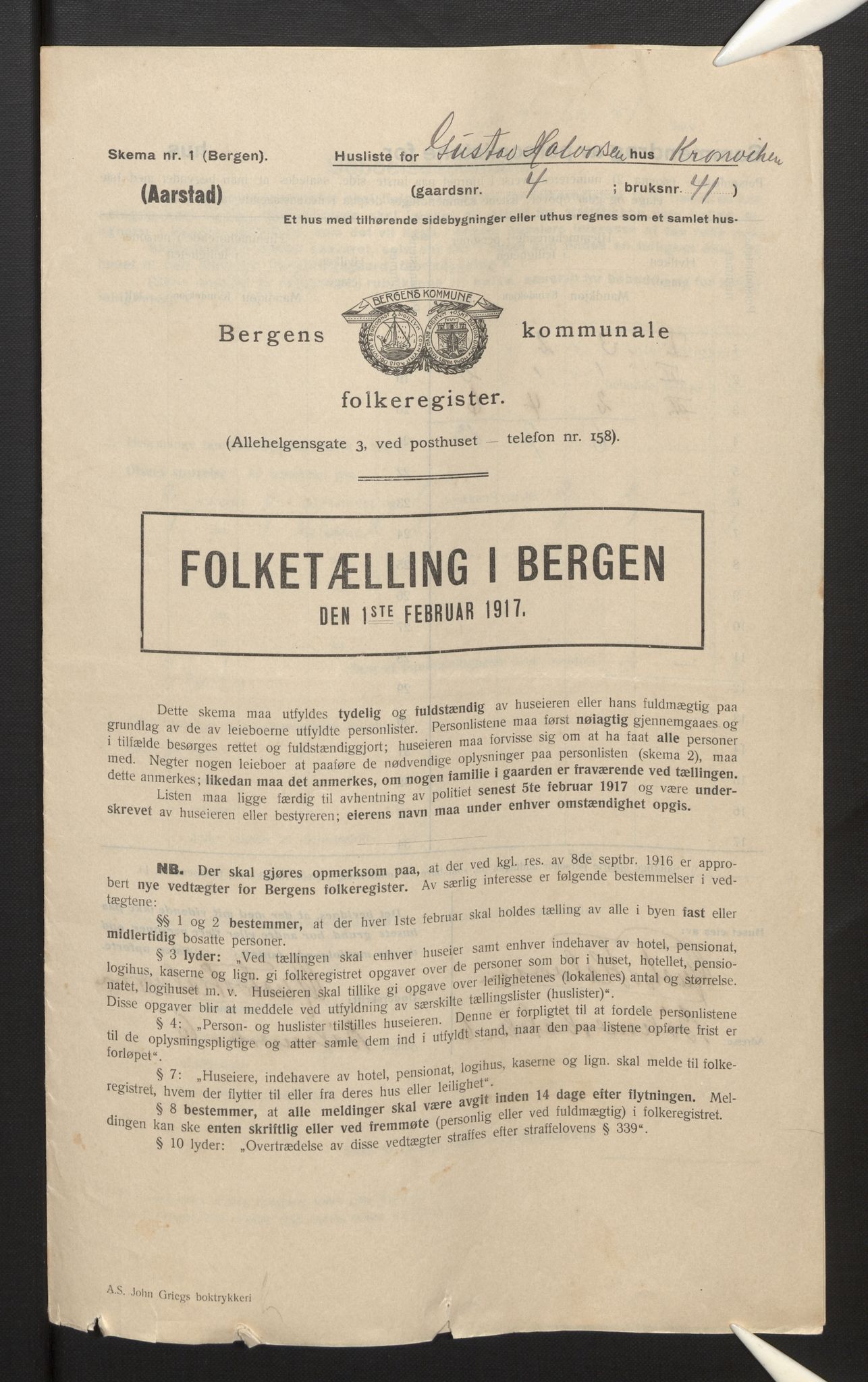 SAB, Municipal Census 1917 for Bergen, 1917, p. 47258