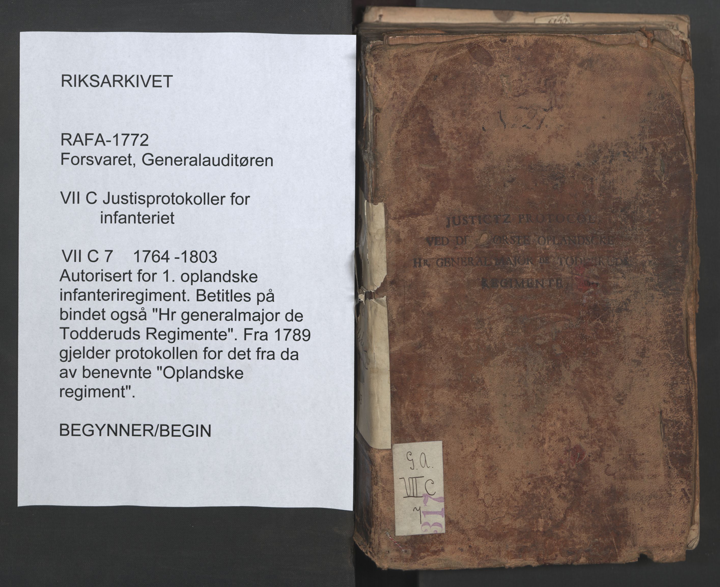 Forsvaret, Generalauditøren, RA/RAFA-1772/F/Fg/Fgc/L0007: Justitsprotokoller, 1764-1803