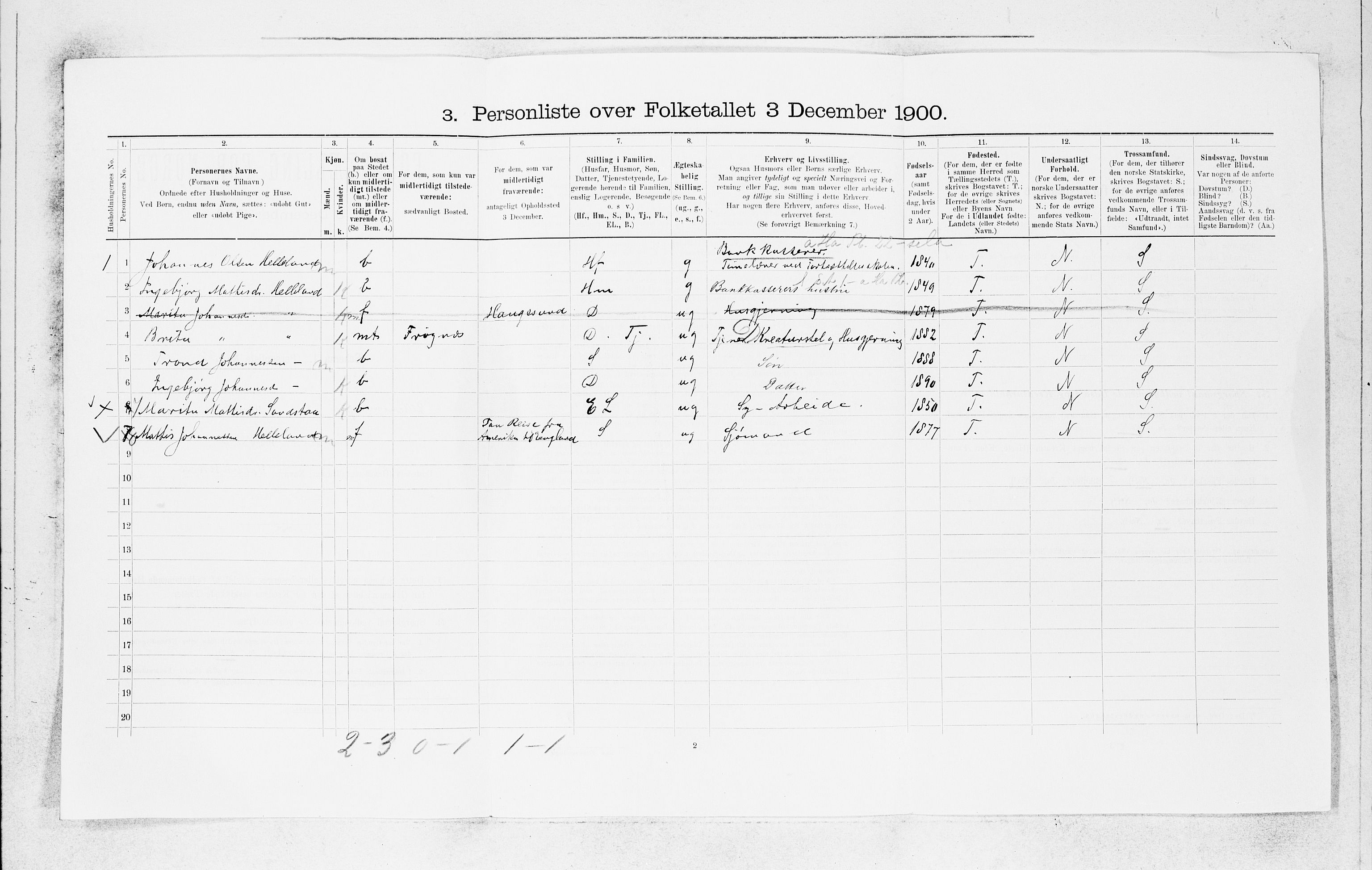 SAB, 1900 census for Ullensvang, 1900, p. 1733