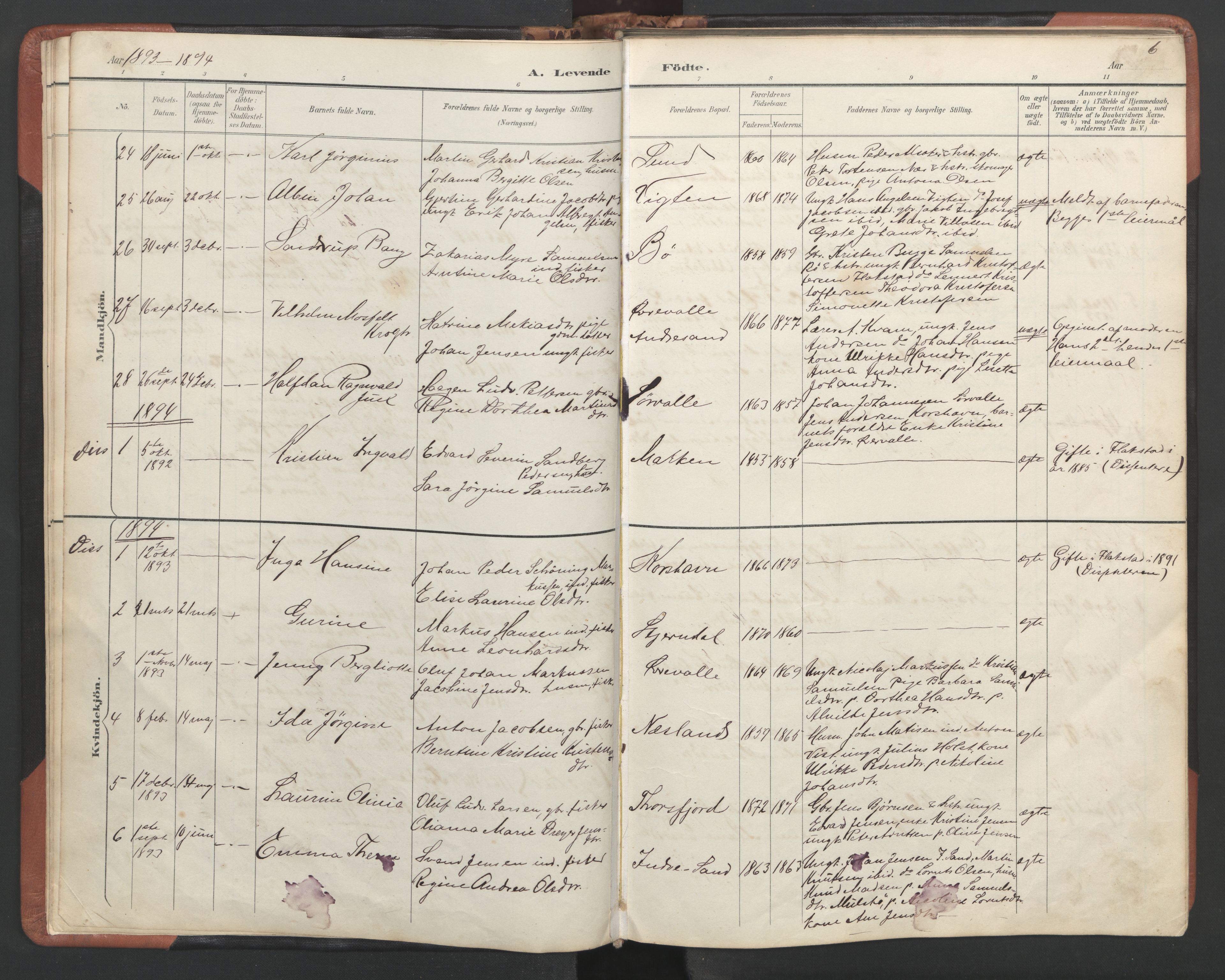 Ministerialprotokoller, klokkerbøker og fødselsregistre - Nordland, AV/SAT-A-1459/885/L1214: Parish register (copy) no. 885C03, 1893-1958, p. 6