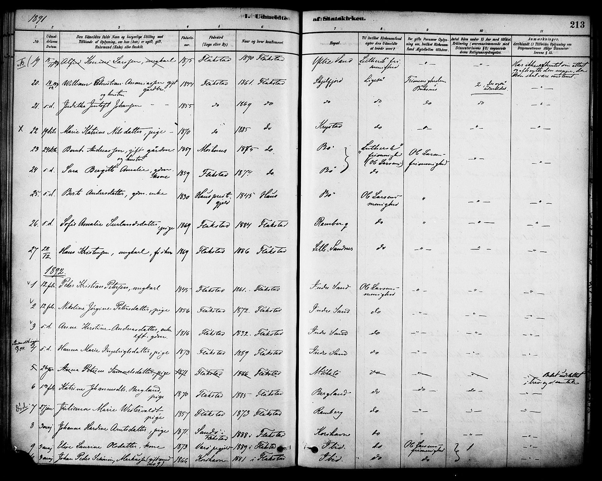Ministerialprotokoller, klokkerbøker og fødselsregistre - Nordland, SAT/A-1459/885/L1204: Parish register (official) no. 885A05, 1878-1892, p. 213