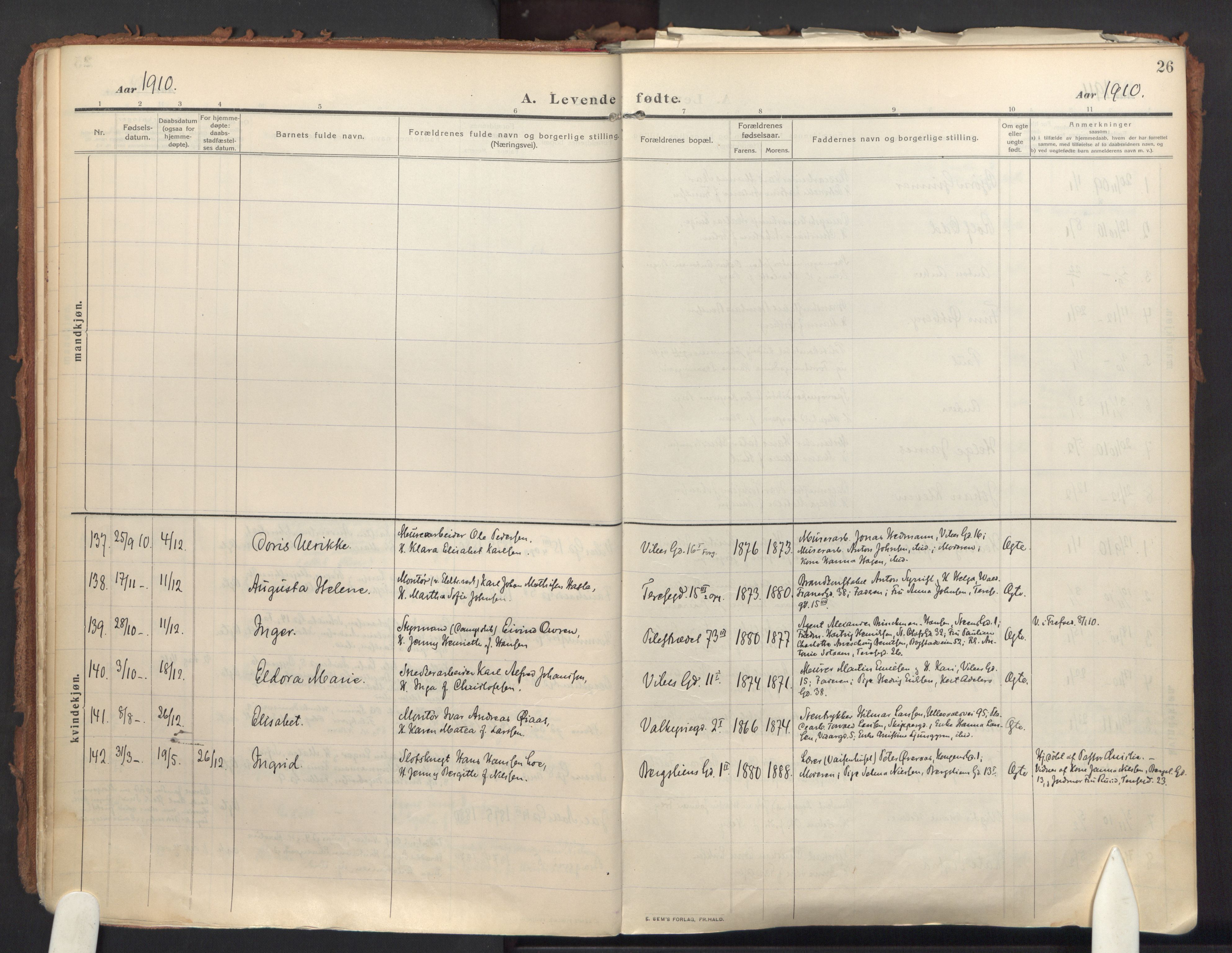 Fagerborg prestekontor Kirkebøker, SAO/A-10844/F/Fa/L0005: Parish register (official) no. 5, 1909-1935, p. 26