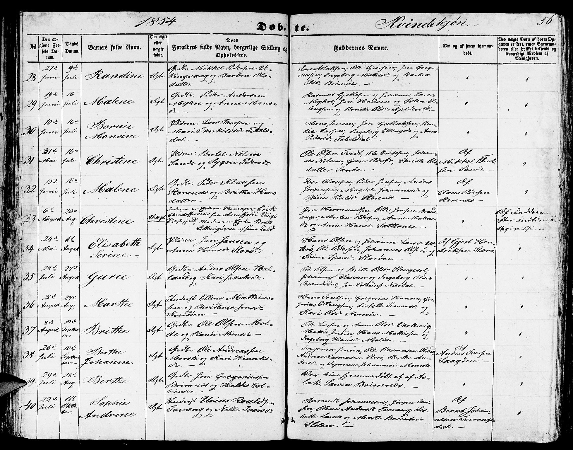 Gulen sokneprestembete, AV/SAB-A-80201/H/Hab/Habb/L0001: Parish register (copy) no. B 1, 1854-1866, p. 56