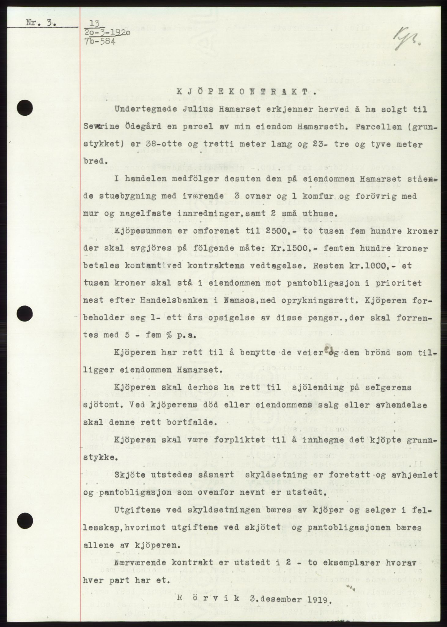 Namdal sorenskriveri, SAT/A-4133/1/2/2C: Mortgage book no. -, 1916-1921, Deed date: 20.03.1920
