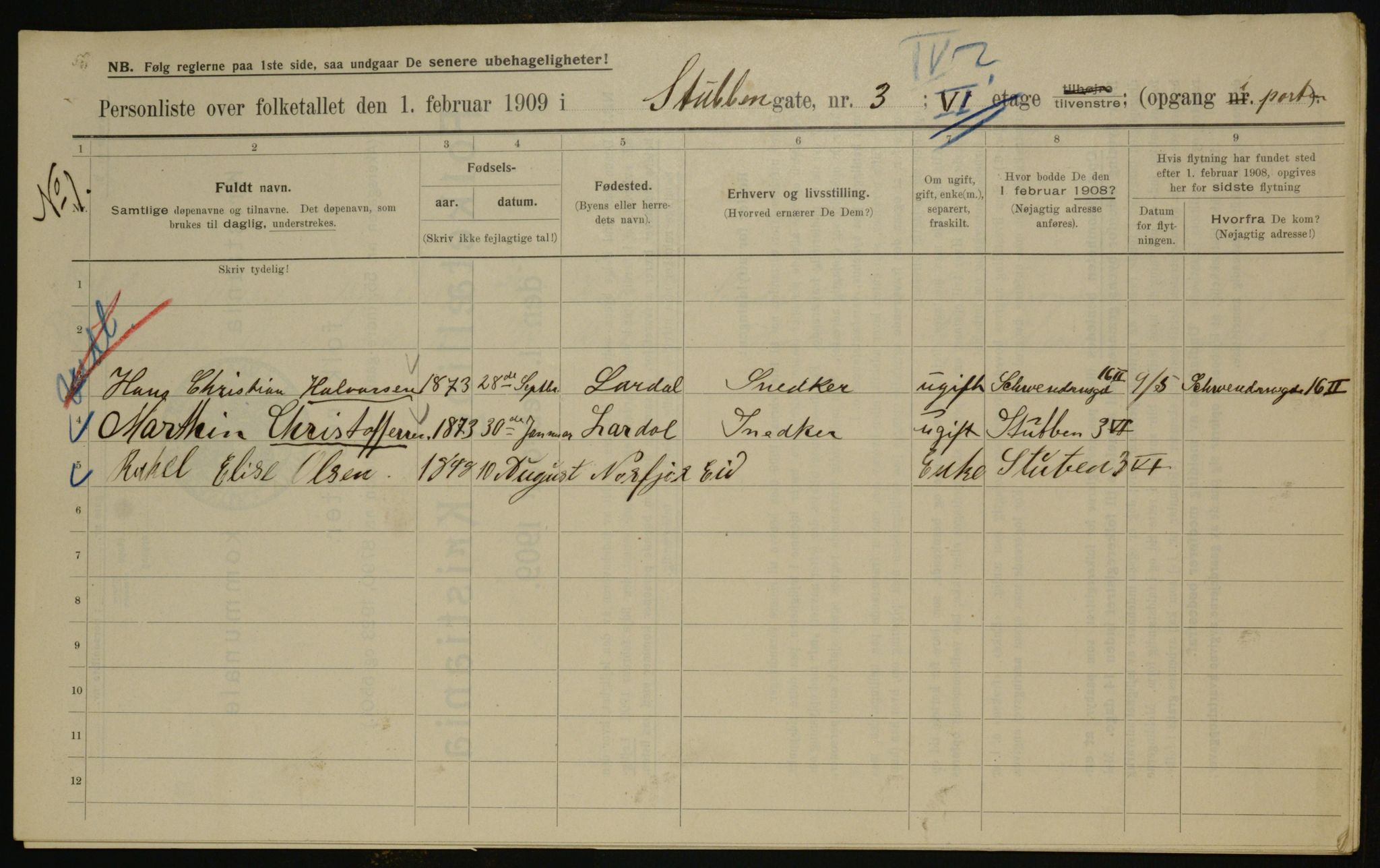 OBA, Municipal Census 1909 for Kristiania, 1909, p. 94504