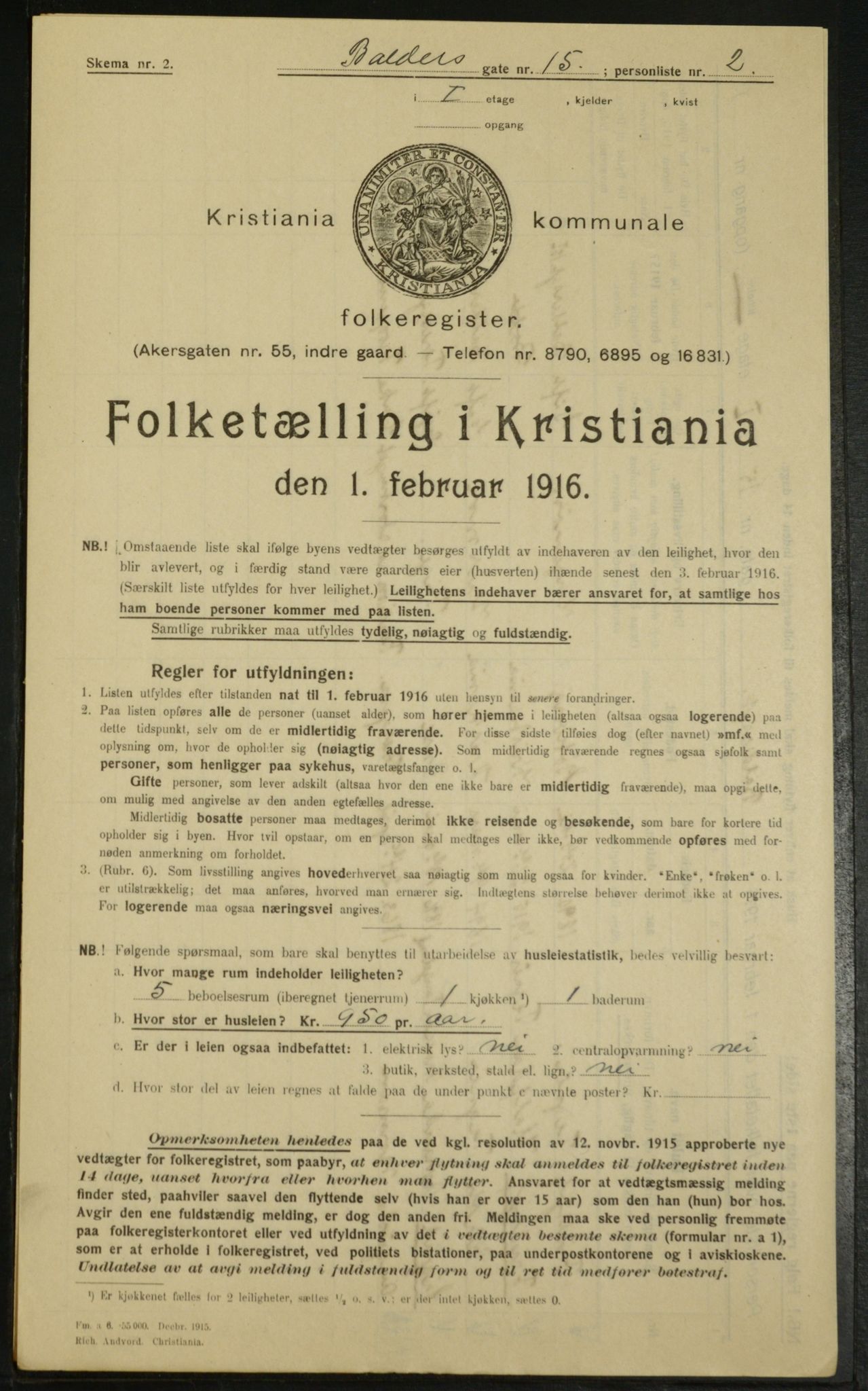 OBA, Municipal Census 1916 for Kristiania, 1916, p. 3401