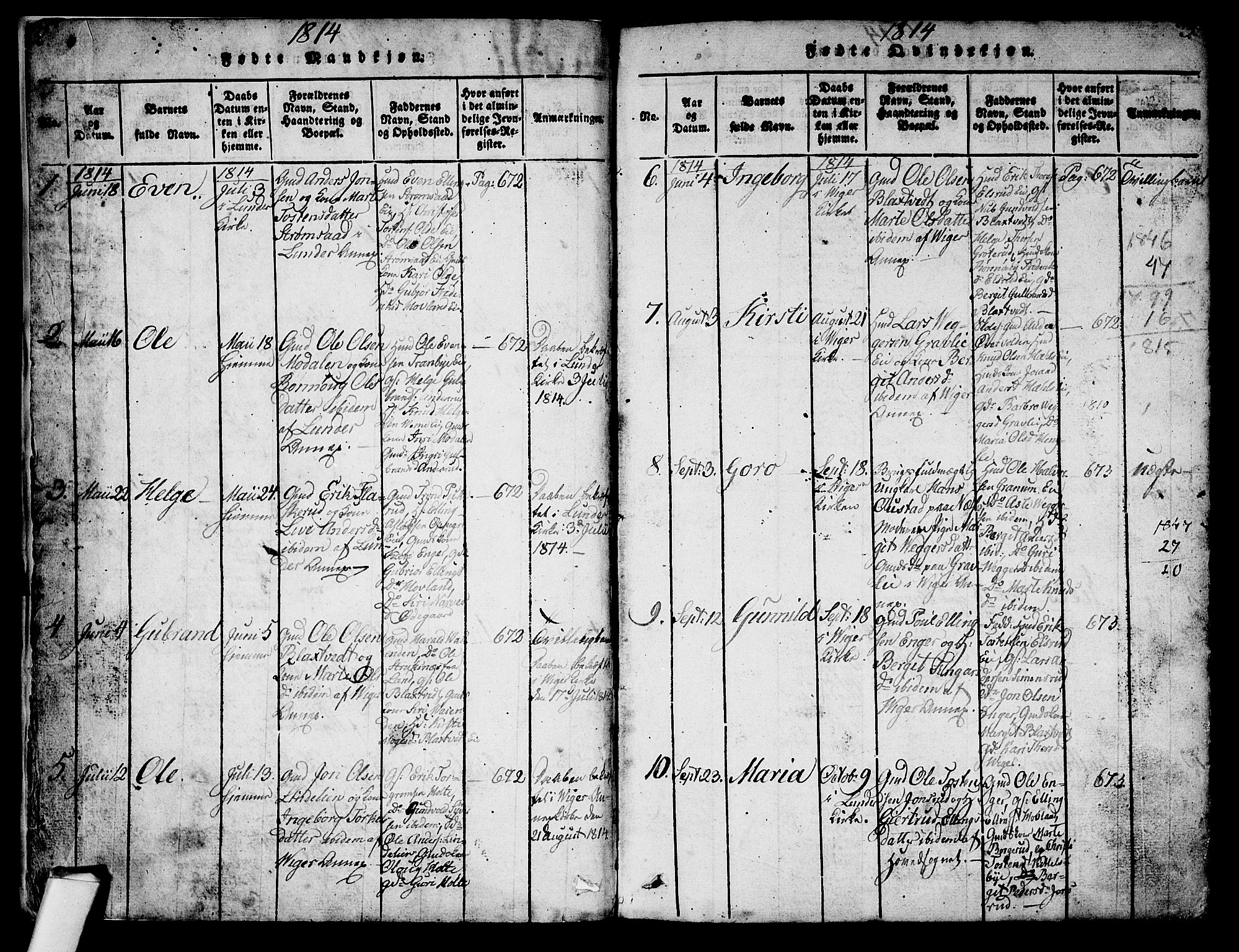 Norderhov kirkebøker, AV/SAKO-A-237/G/Ga/L0003: Parish register (copy) no. I 3 /2, 1814-1876, p. 2-3