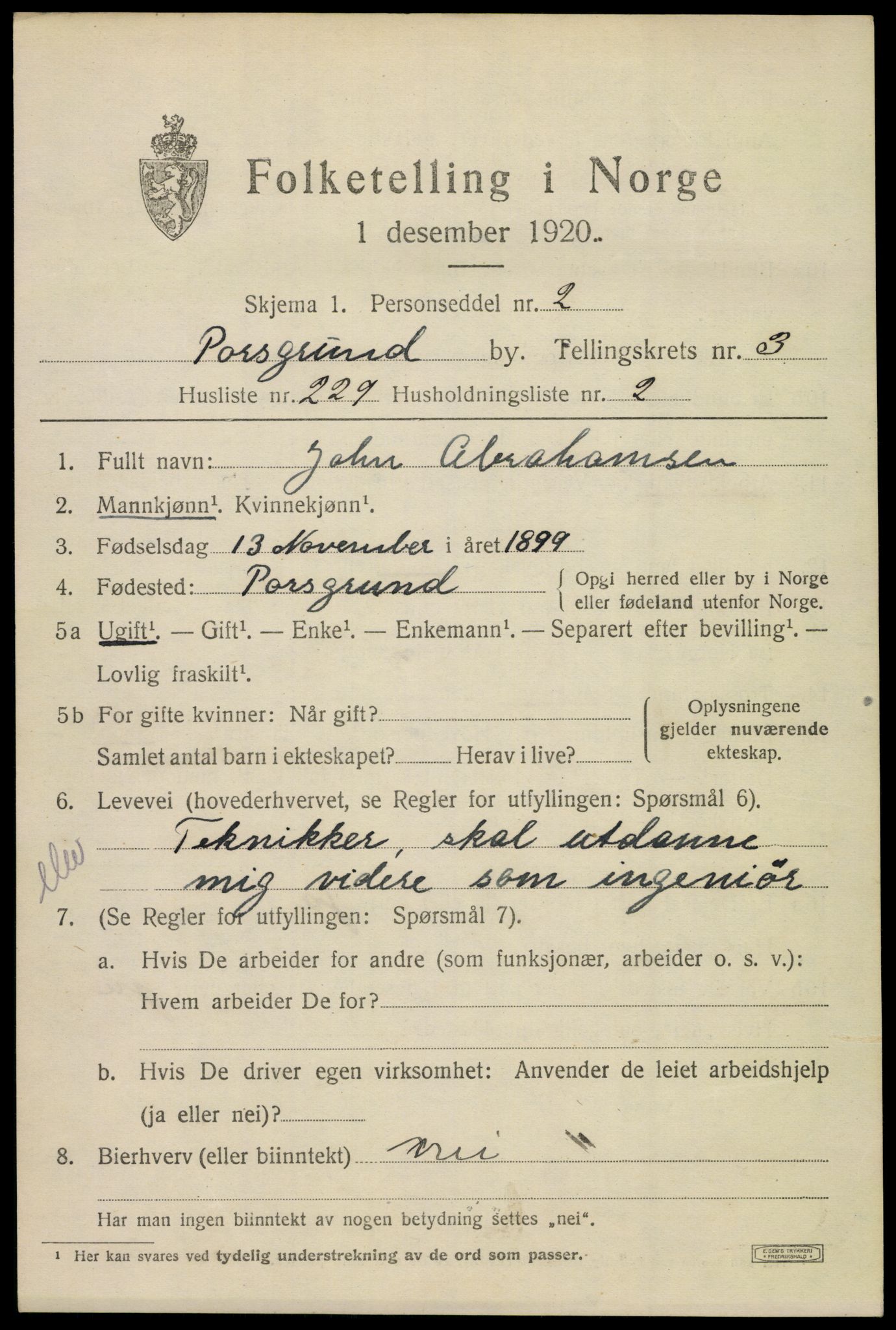 SAKO, 1920 census for Porsgrunn, 1920, p. 17323