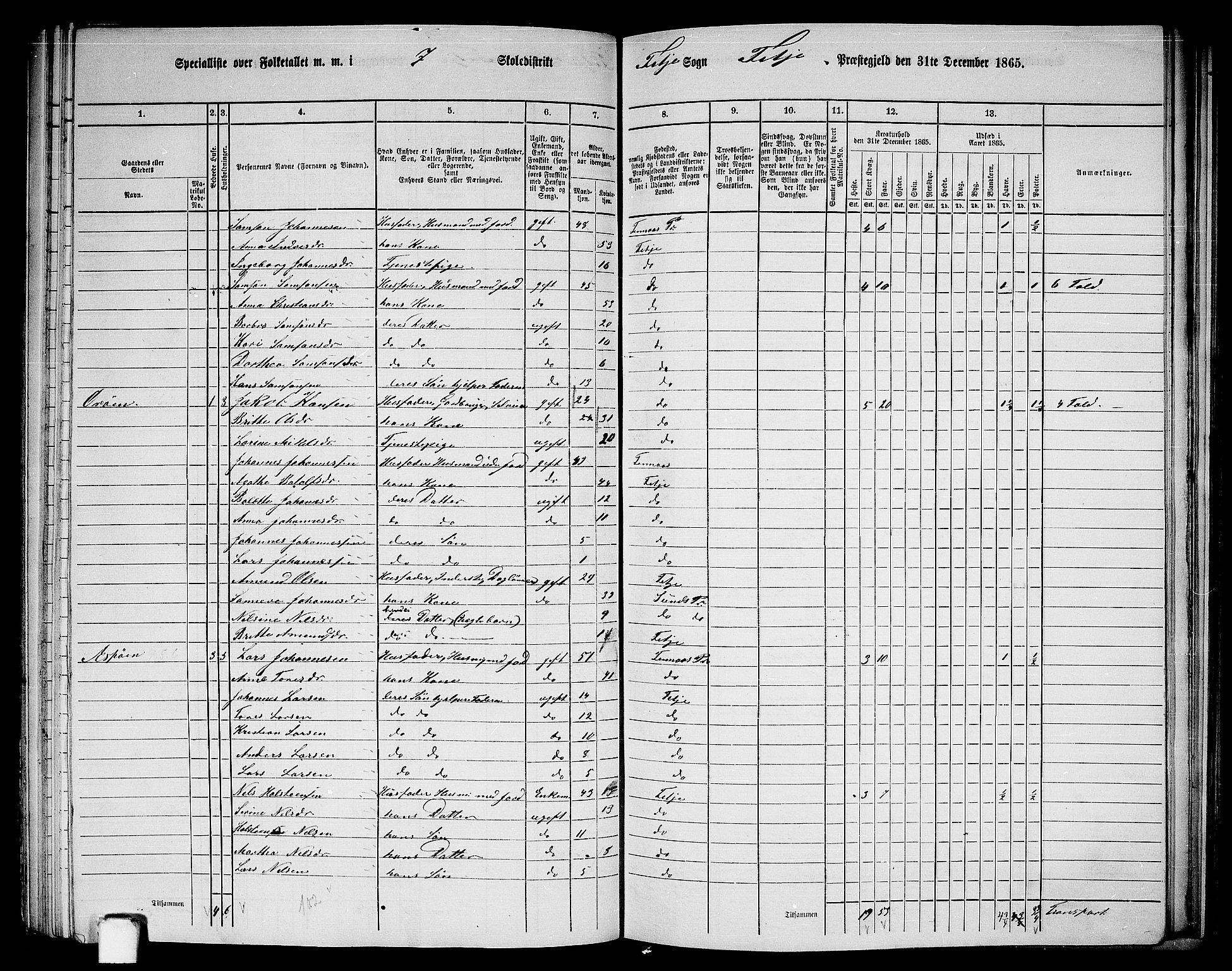 RA, 1865 census for Fitjar, 1865, p. 74