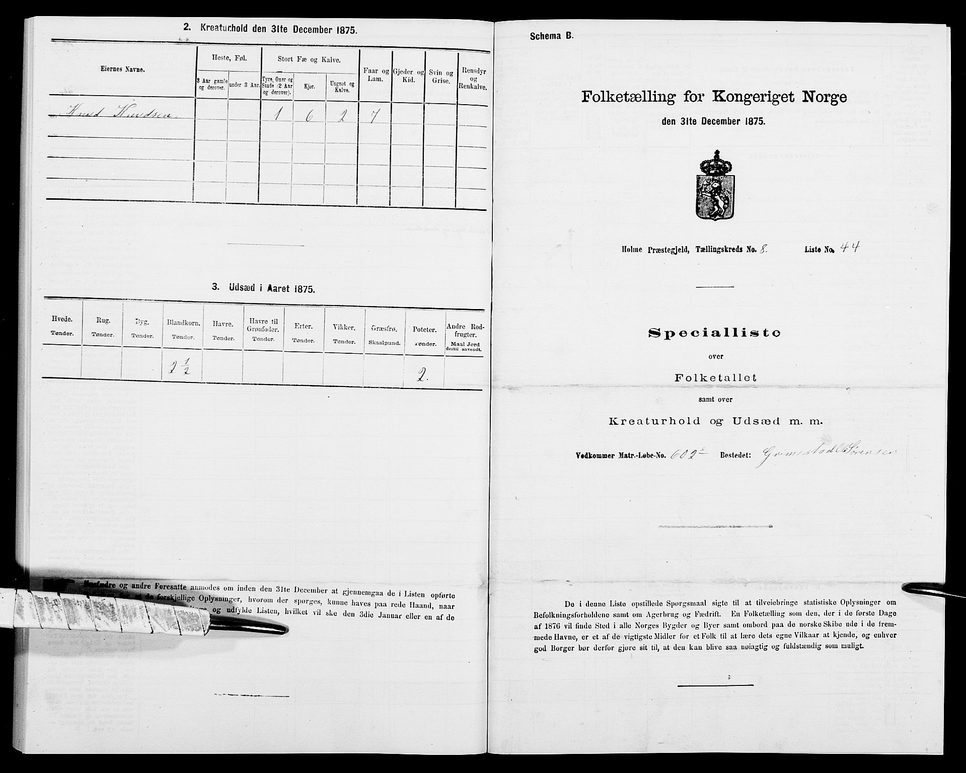 SAK, 1875 census for 1020P Holum, 1875, p. 955