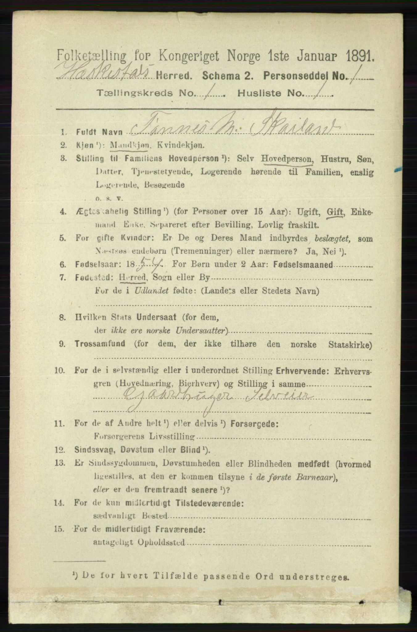 RA, 1891 census for 1113 Heskestad, 1891, p. 57