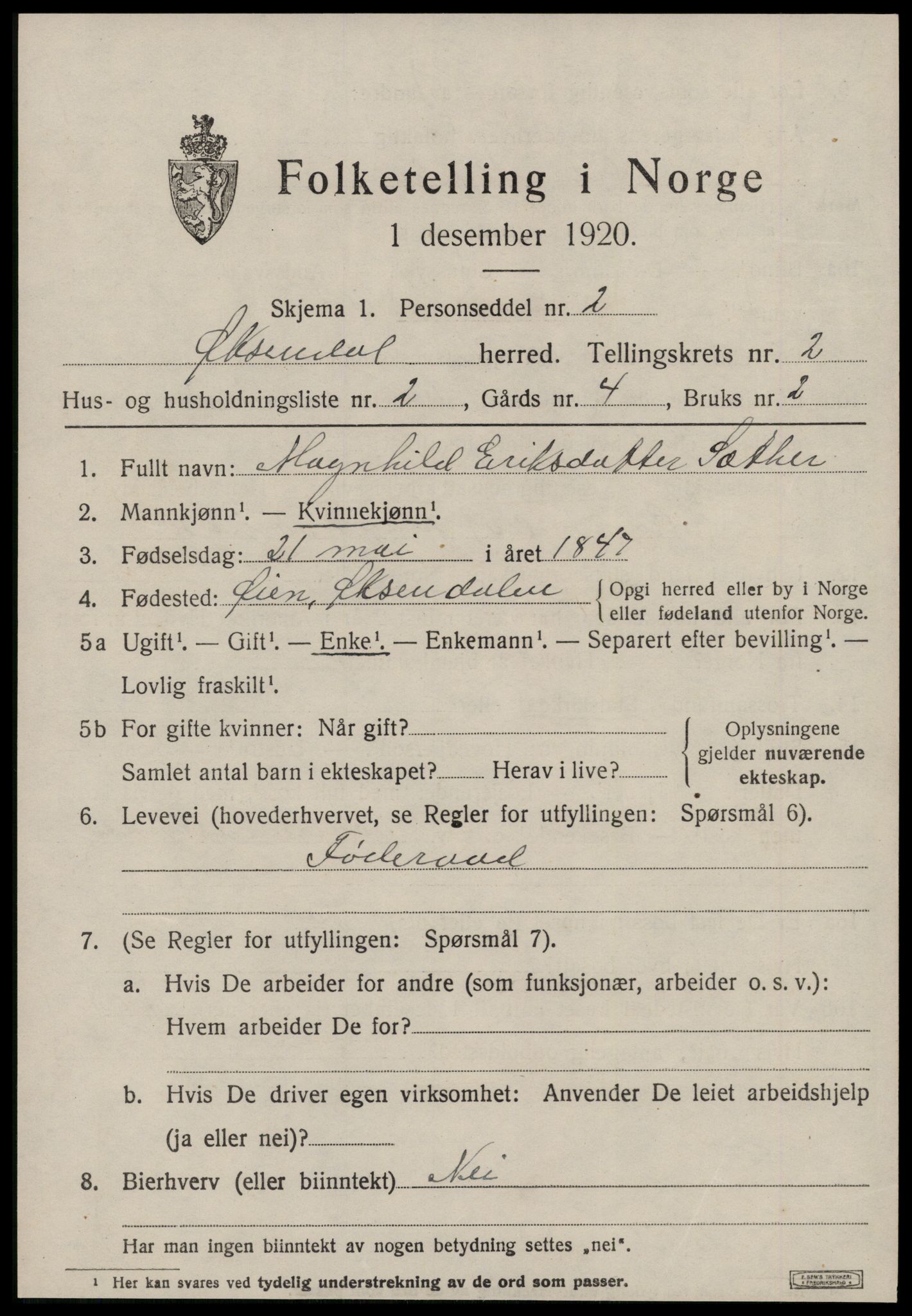 SAT, 1920 census for Øksendal, 1920, p. 691