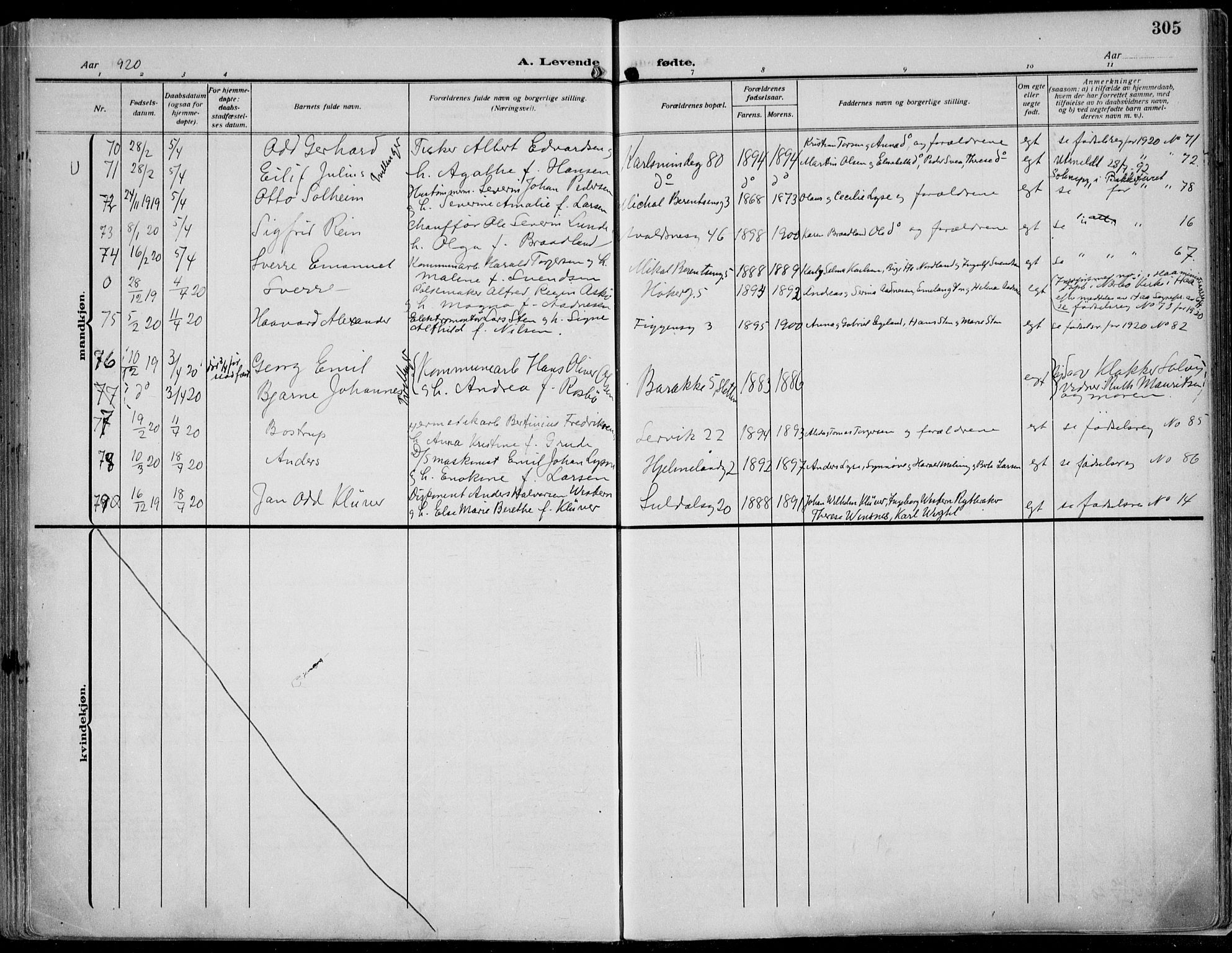 St. Johannes sokneprestkontor, AV/SAST-A-101814/002/B/L0002: Parish register (official) no. A 9, 1911-1921, p. 305