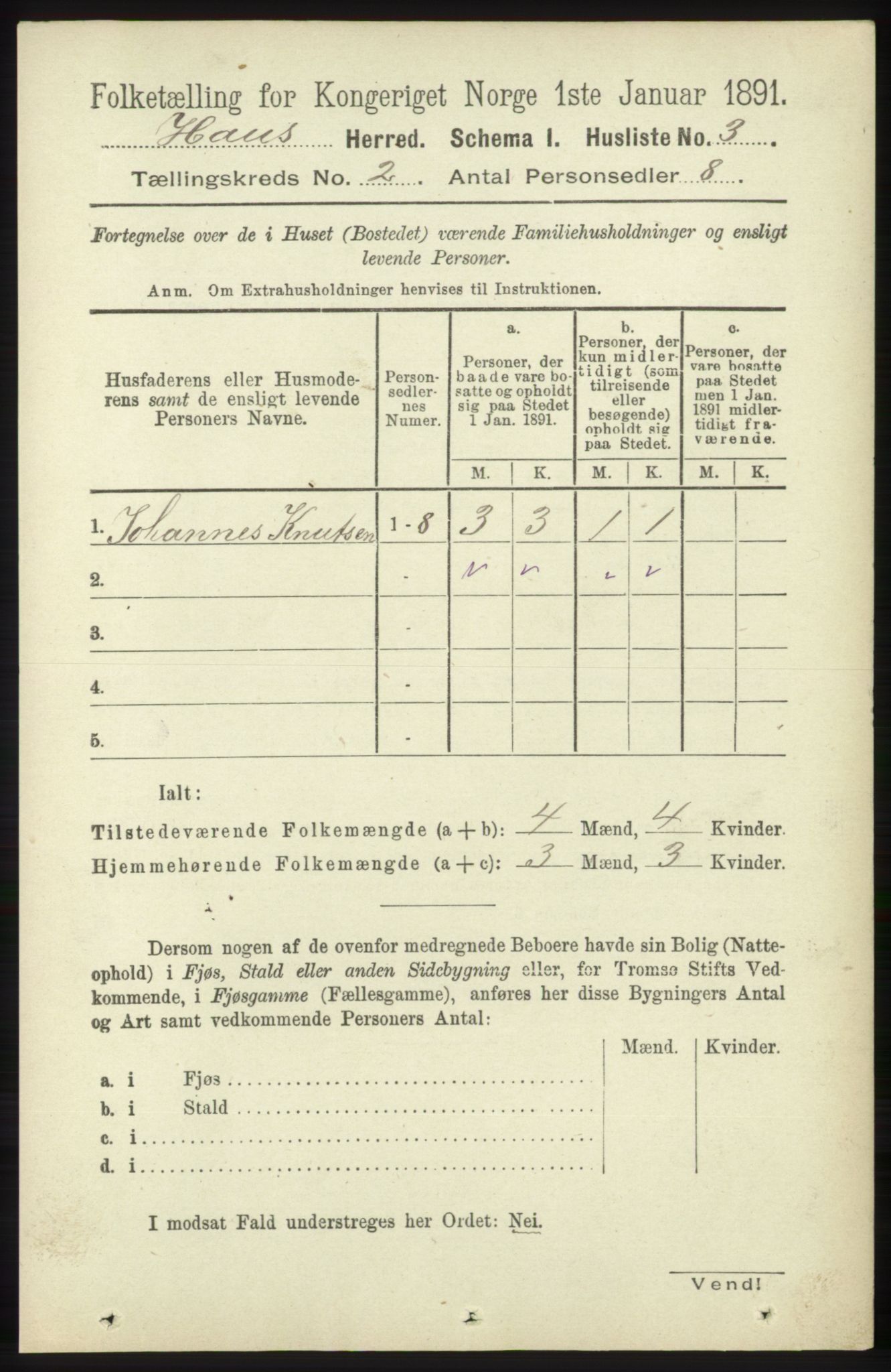 RA, 1891 census for 1250 Haus, 1891, p. 452