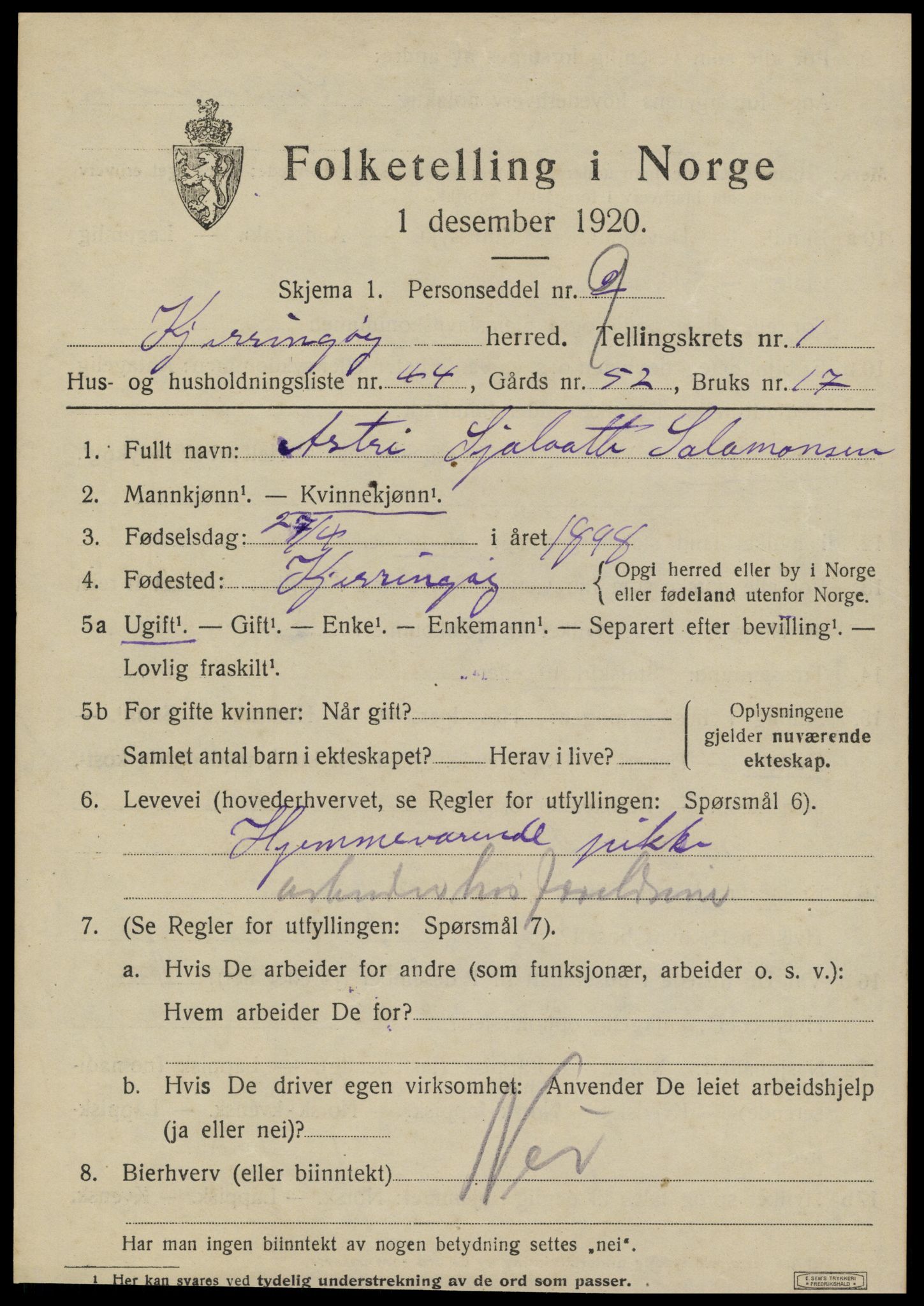 SAT, 1920 census for Kjerringøy, 1920, p. 847