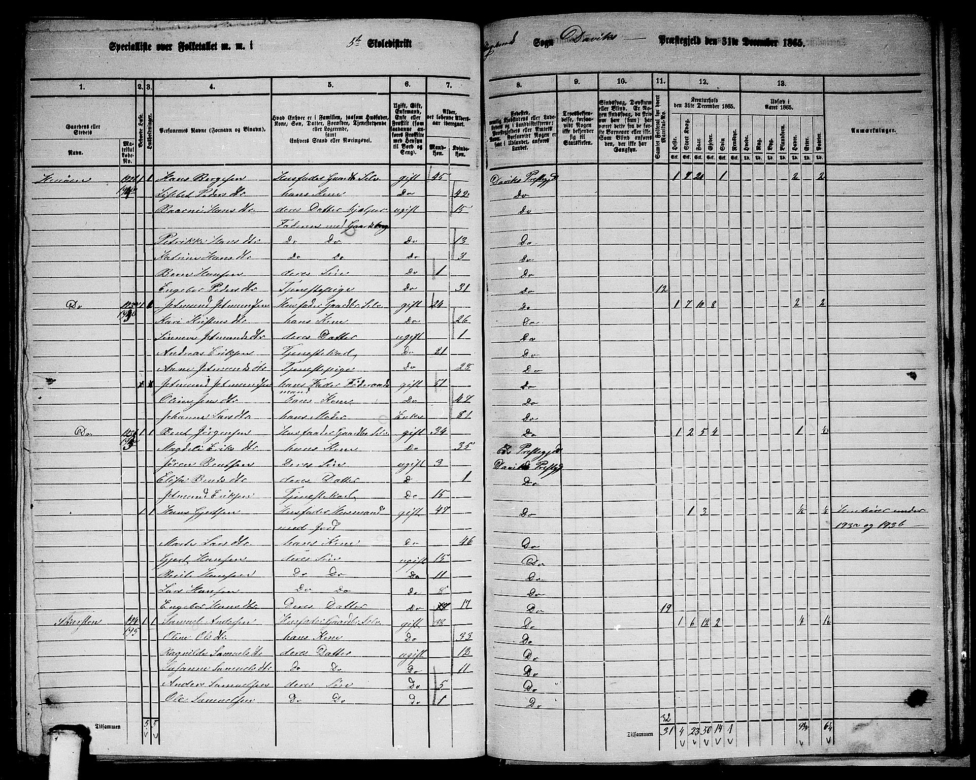 RA, 1865 census for Davik, 1865, p. 101