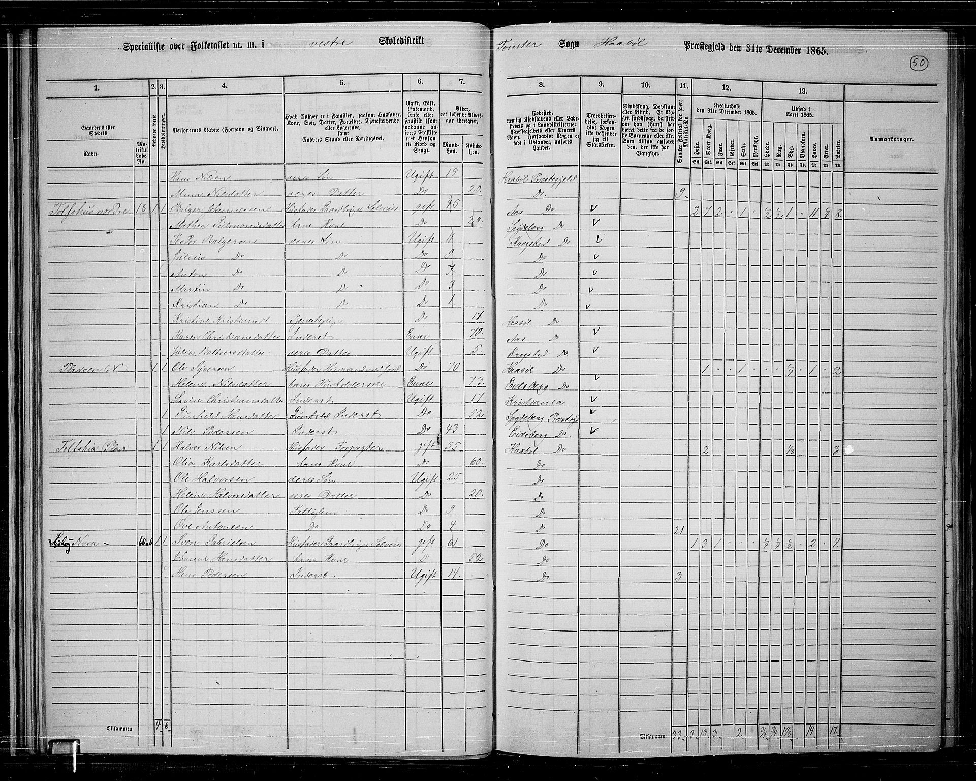 RA, 1865 census for Hobøl, 1865, p. 46