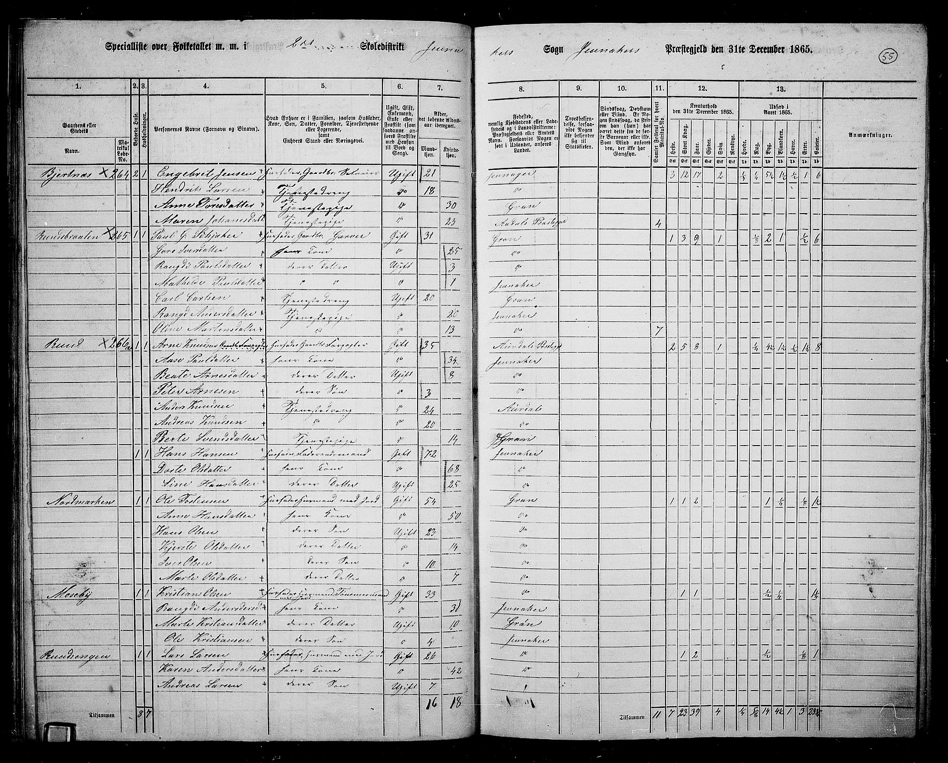 RA, 1865 census for Jevnaker, 1865, p. 53